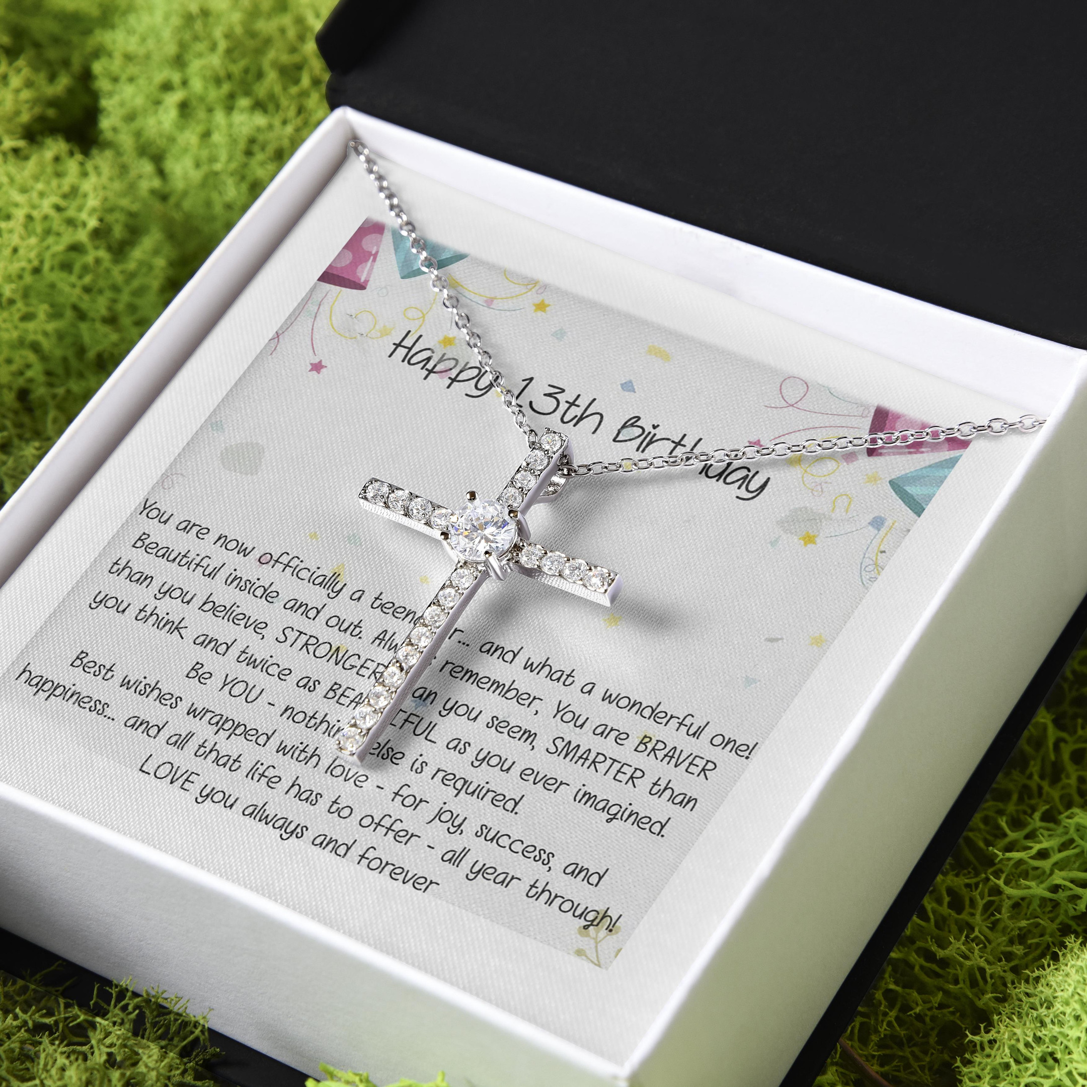 13th Birthday Gift For Daughter Official Teenager CZ Cross Necklace