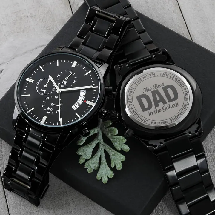 5 Day Delivery Father's Day Gift For Dad The Best Dad In The Galaxy Engraved Customized Black Chronograph Watch