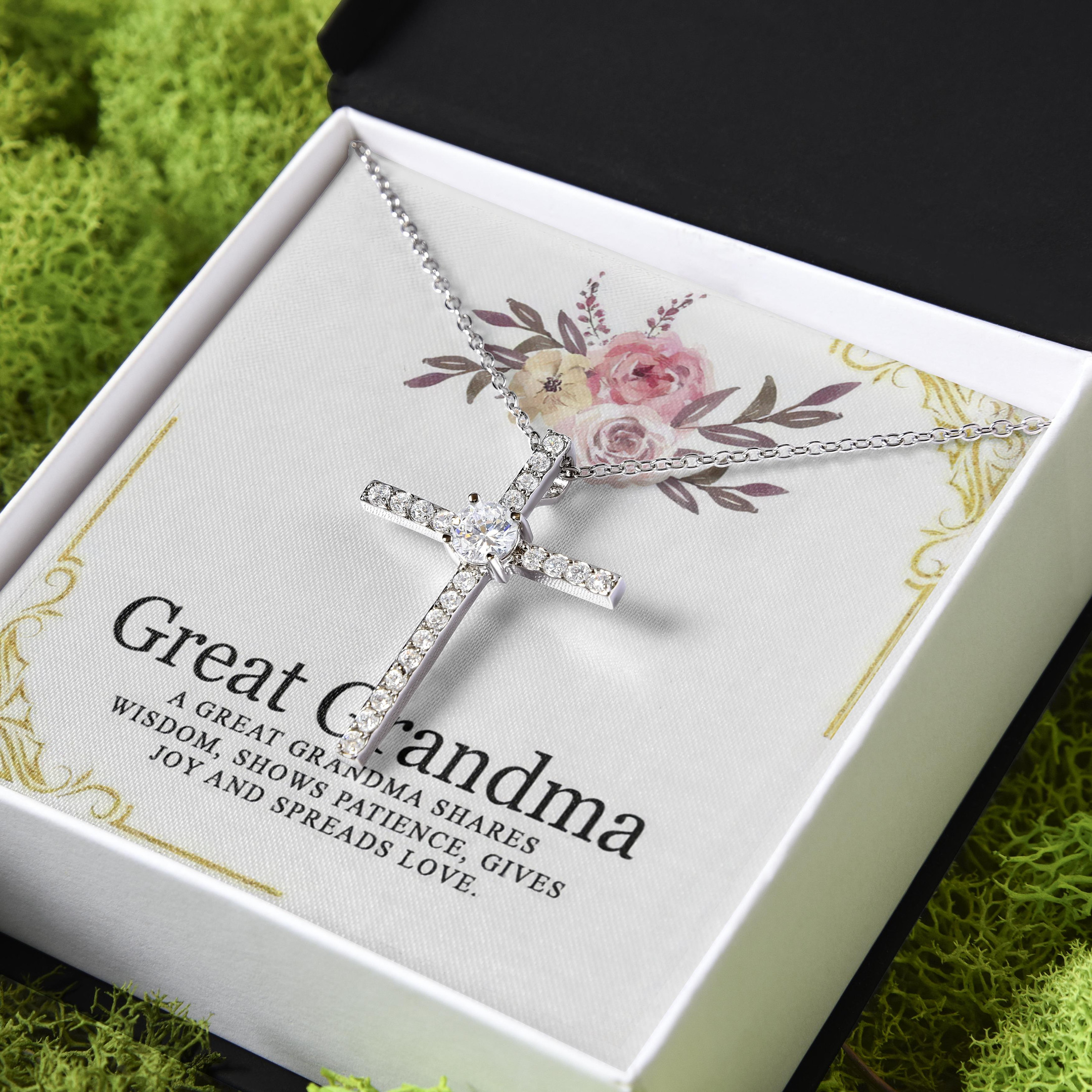 A Great Grandma Shares Wisdom Gift For Grandma Great Grandma CZ Cross Necklace