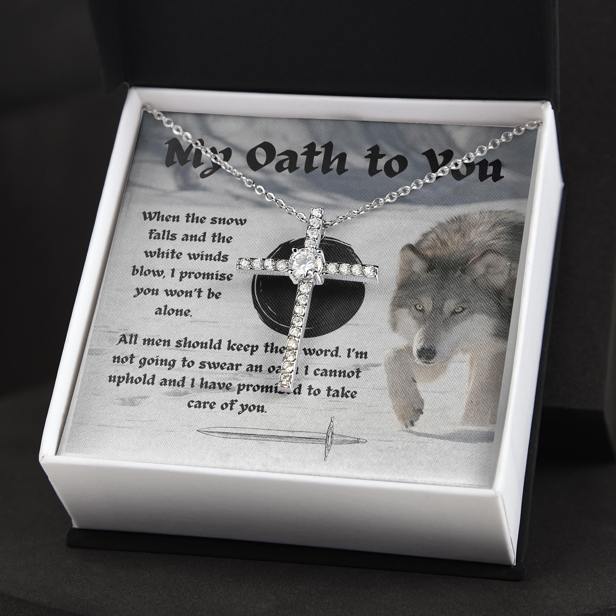 A Winter Oath To You Wolf Gift For Her CZ Cross Necklace