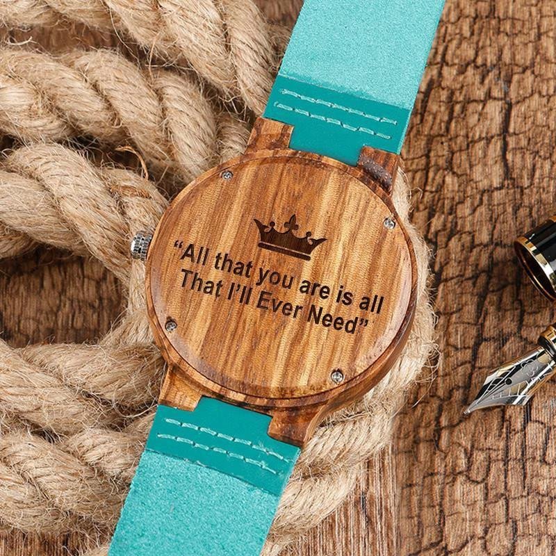 All You Are Is All I Need Crown Pattern Engraved Wooden Watch Gift For Wife