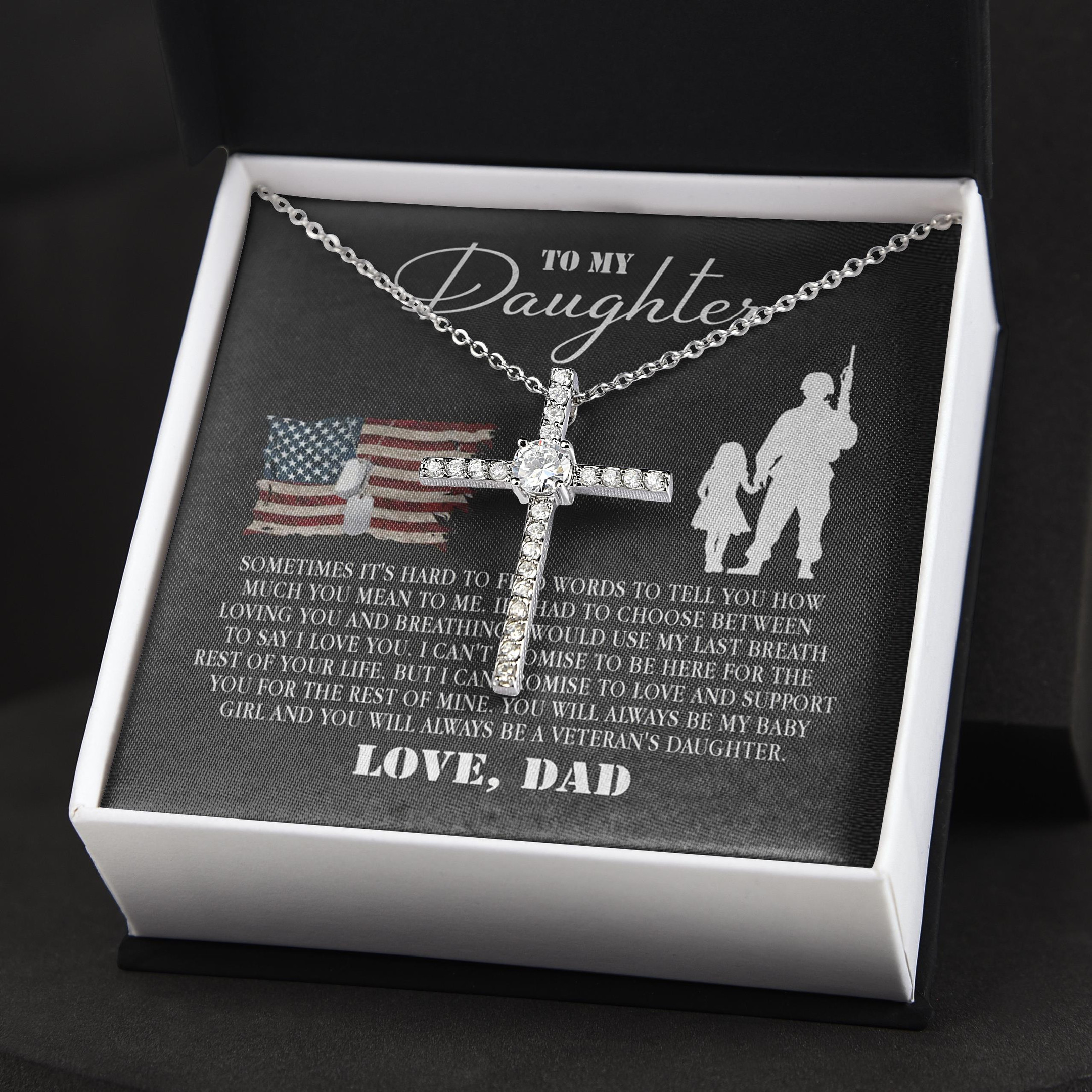 Always Be My Baby Gift For Daughter Veteran's Daughter CZ Cross Necklace