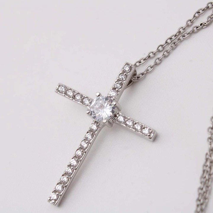 Always Be My Baby Gift For Daughter Veteran's Daughter CZ Cross Necklace