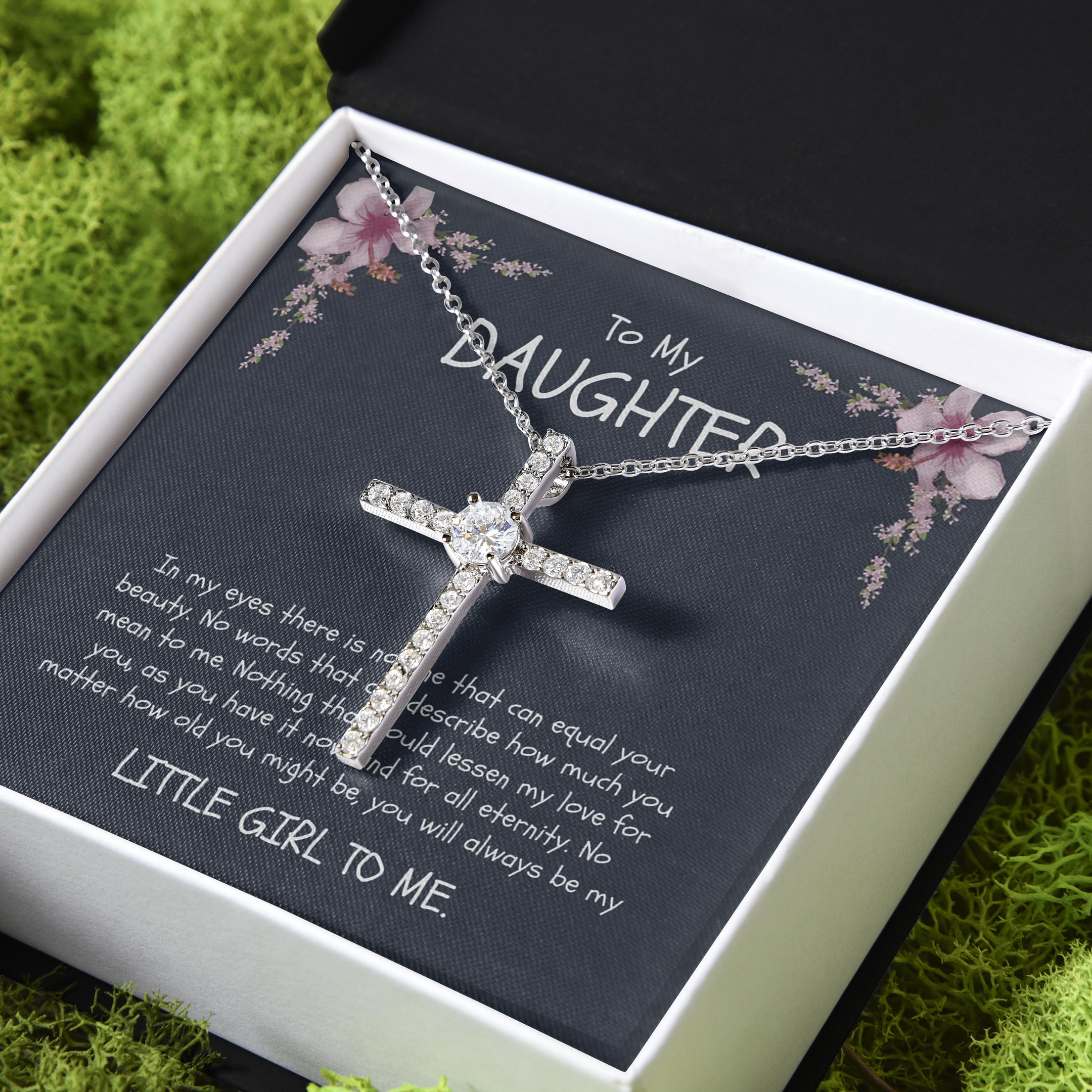 Always Be My Little Girl Gift For Daughter CZ Cross Necklace