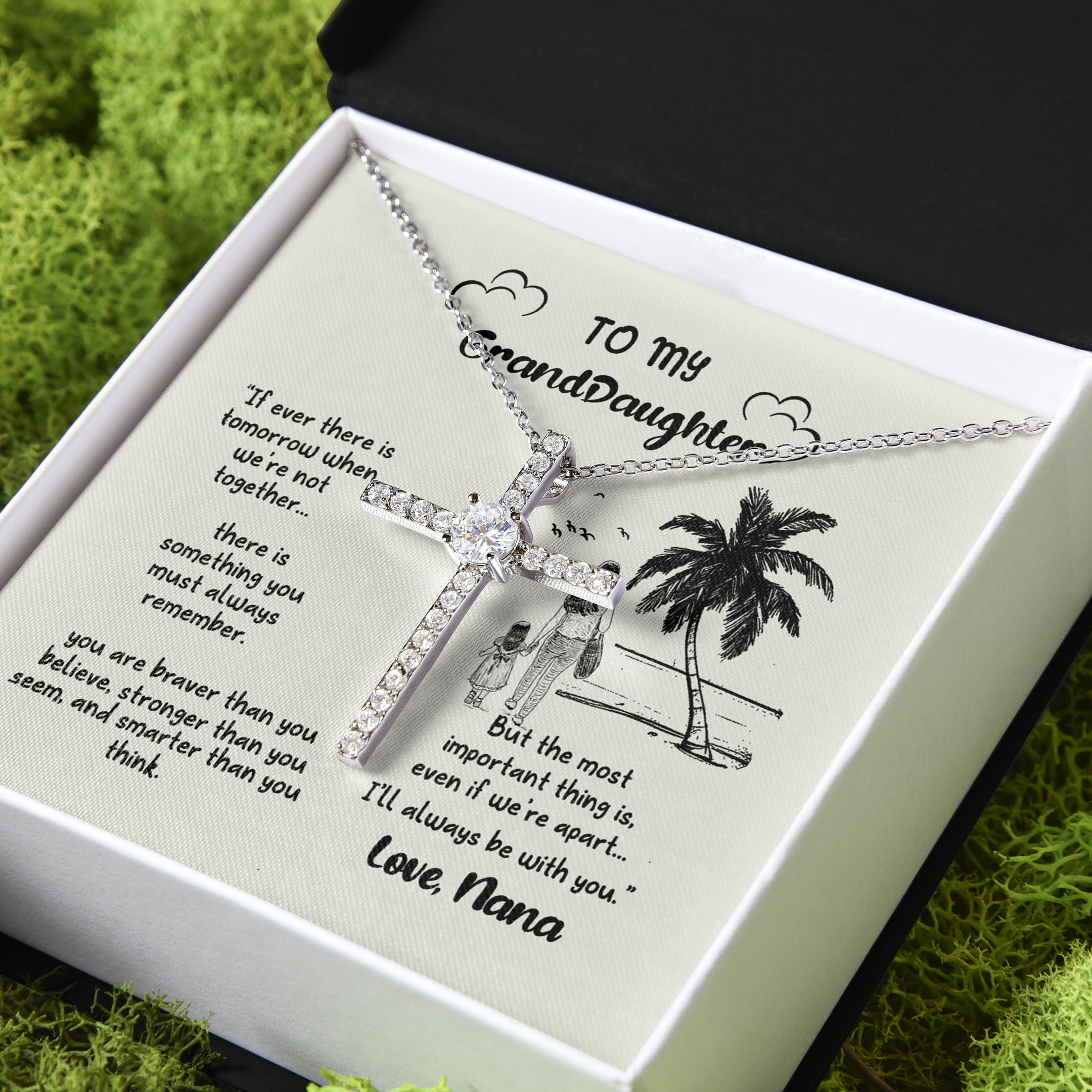 Always Be With You Gift For Granddaughter CZ Cross Necklace