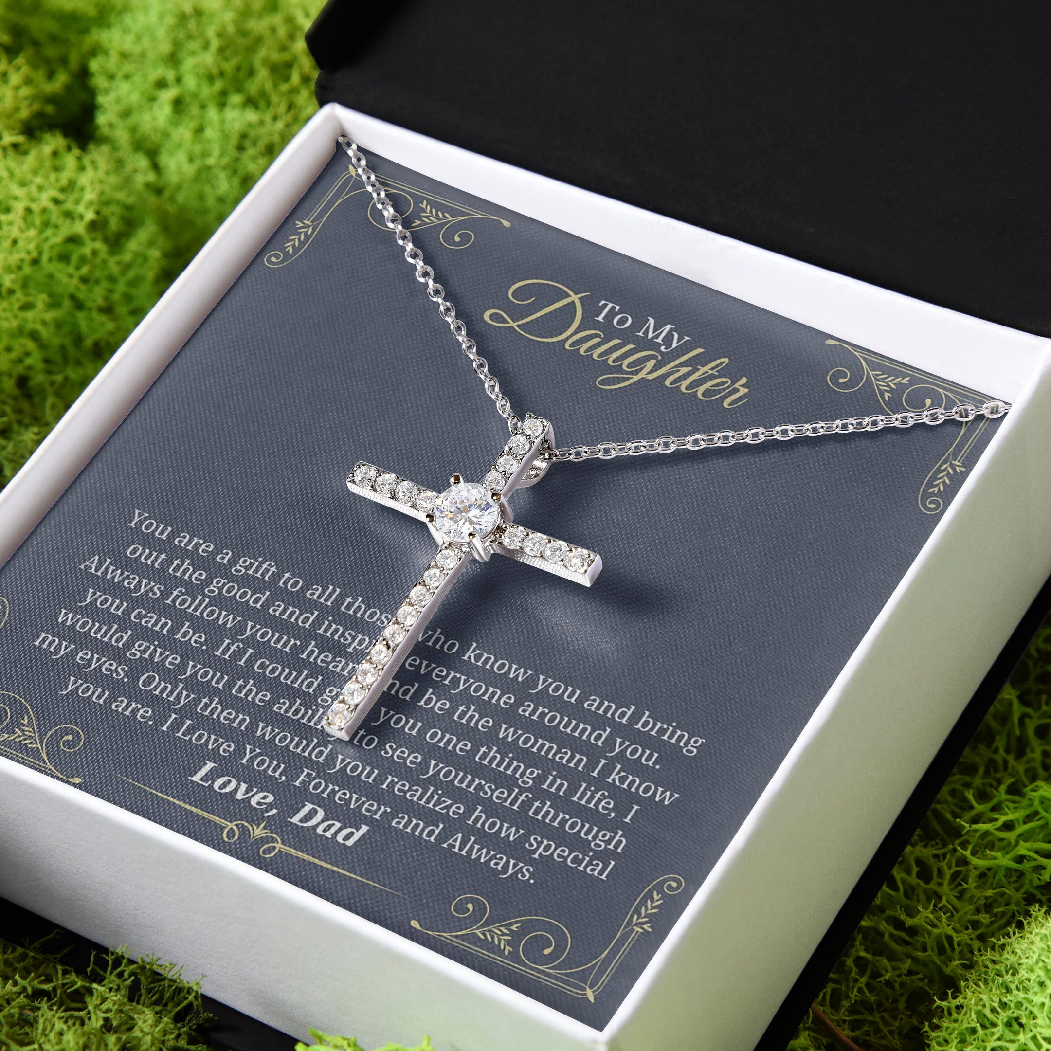 Always Follow Your Heart Gift For Daughter CZ Cross Necklace