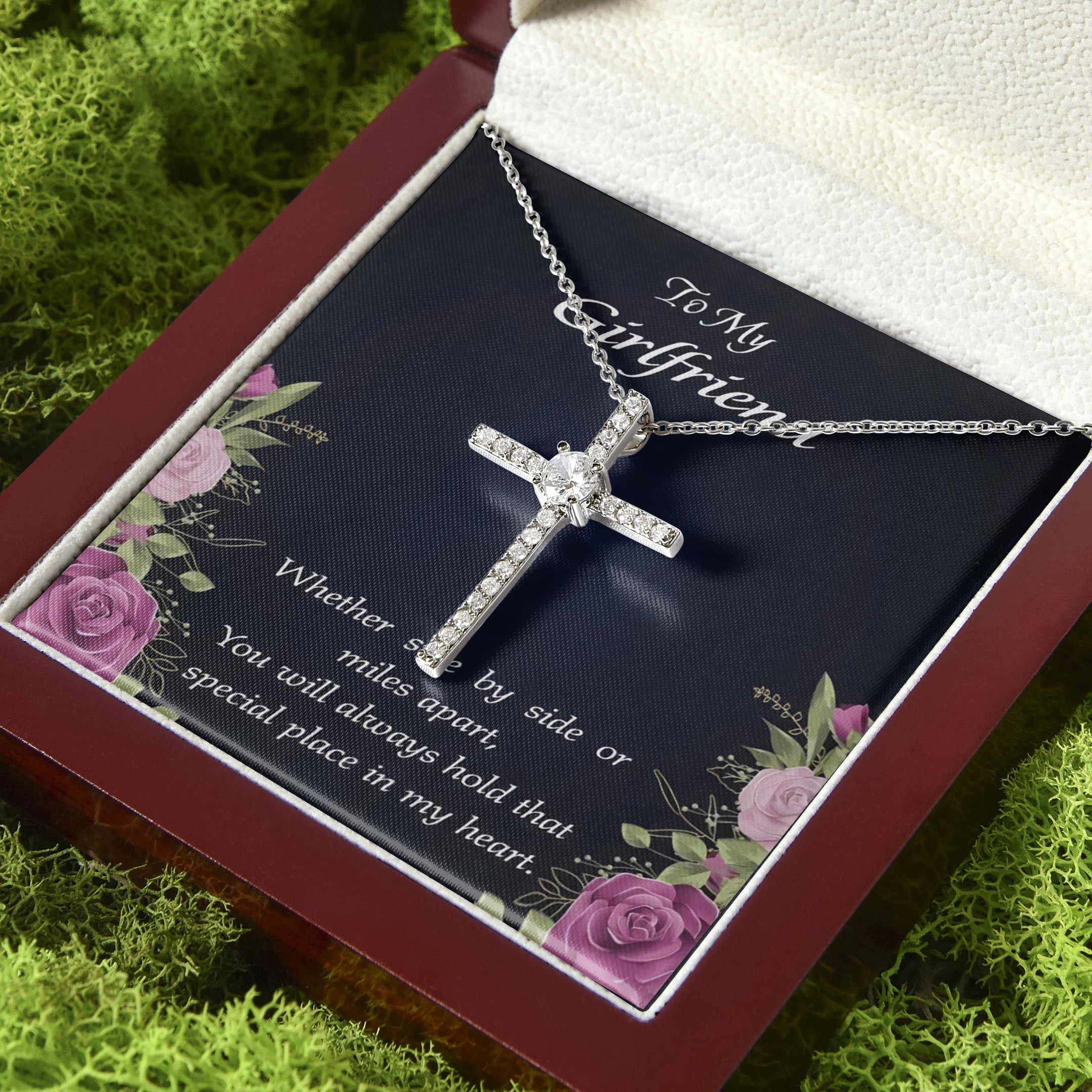 Always Hold That Special Place In My Heart Gift For Girlfriend CZ Cross Necklace