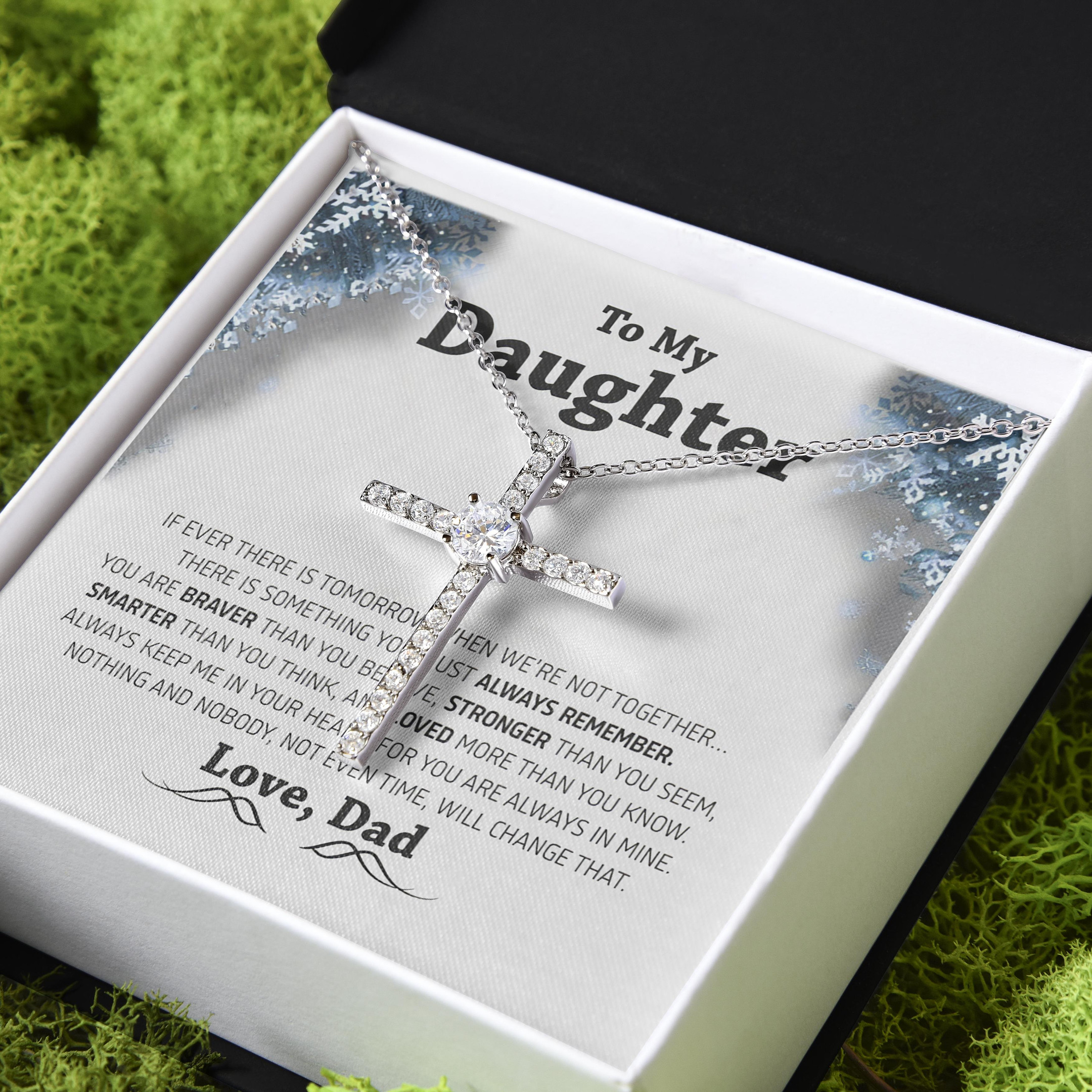 Always Keep Me In Your Heart Dad Gift For Daughter CZ Cross Necklace
