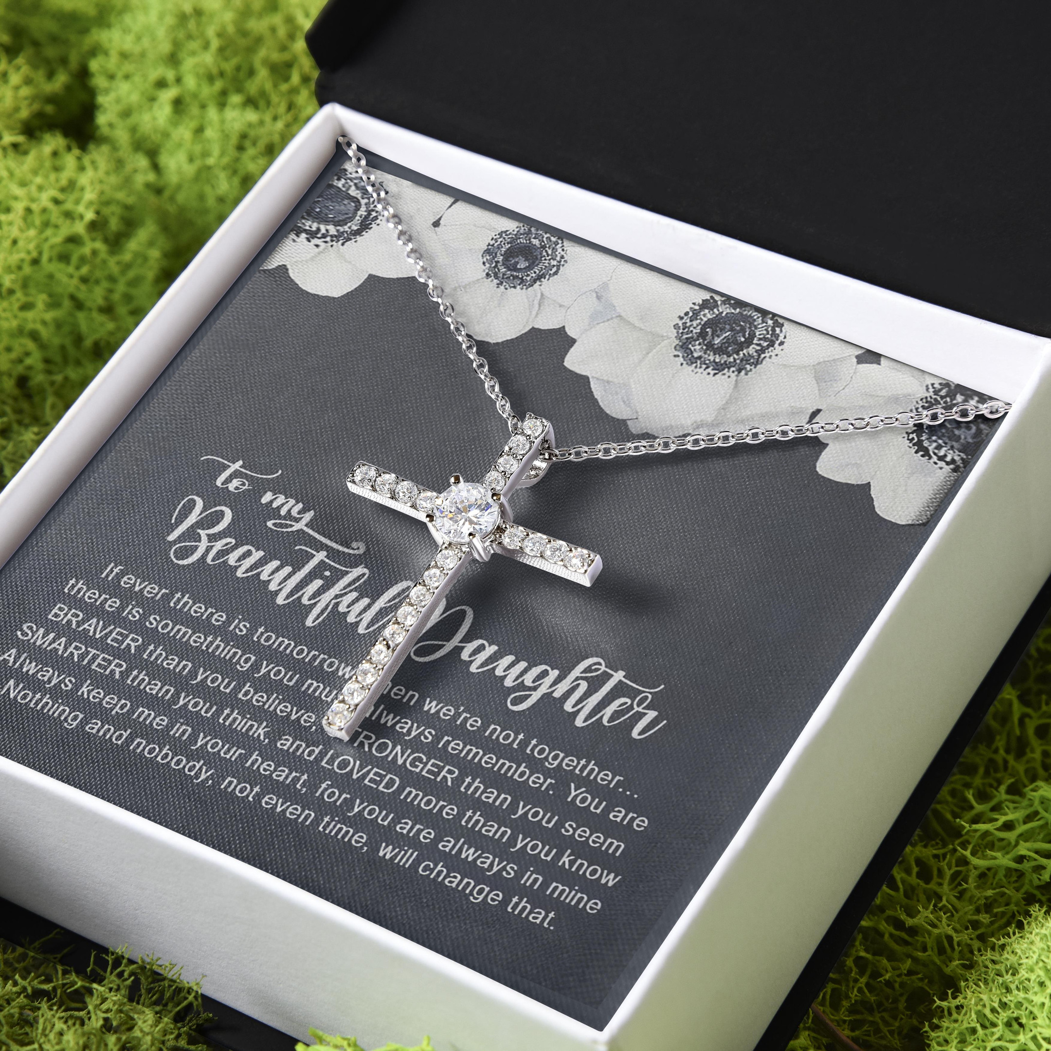 Always Keep Me In Your Heart Gift For Daughter CZ Cross Necklace