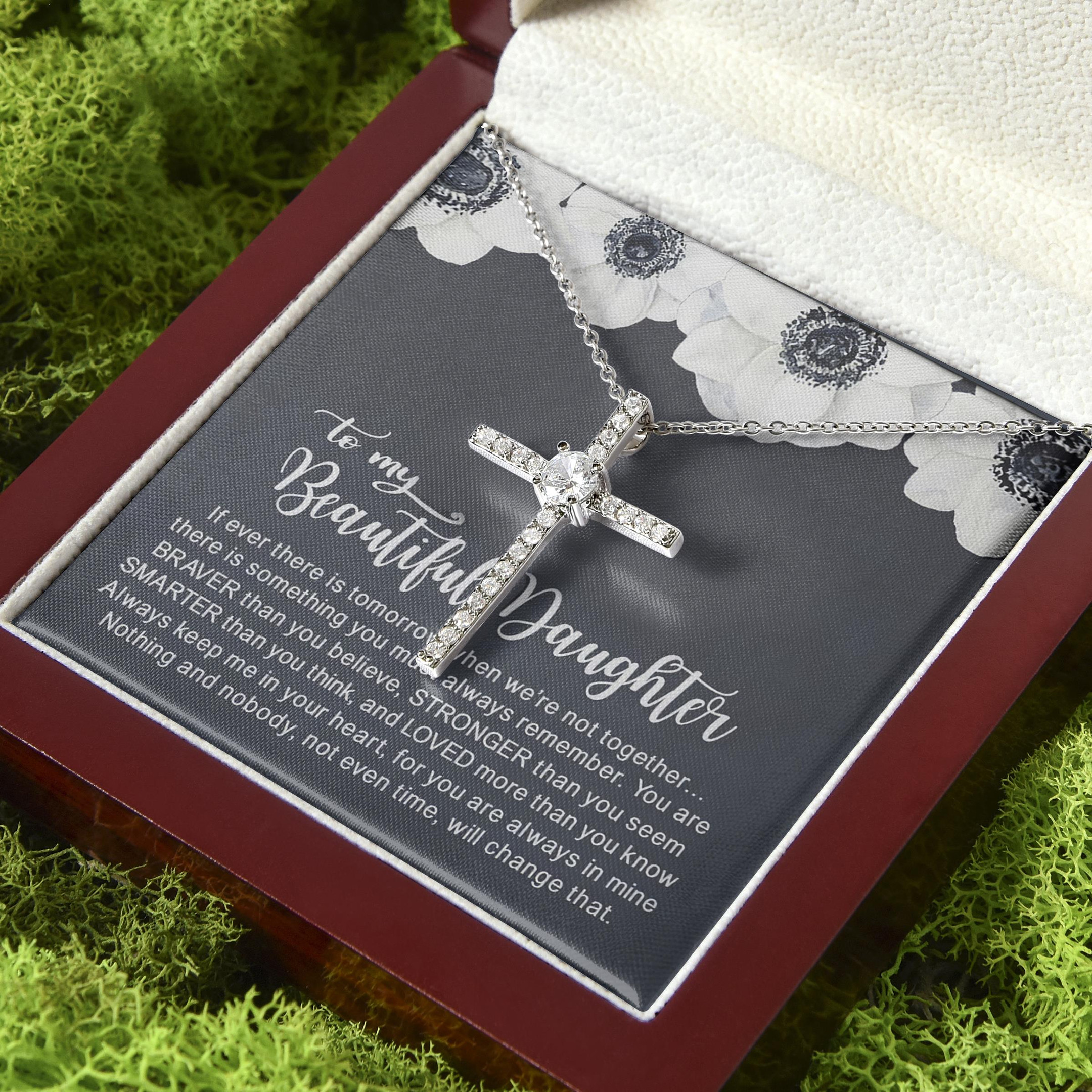 Always Keep Me In Your Heart Gift For Daughter CZ Cross Necklace