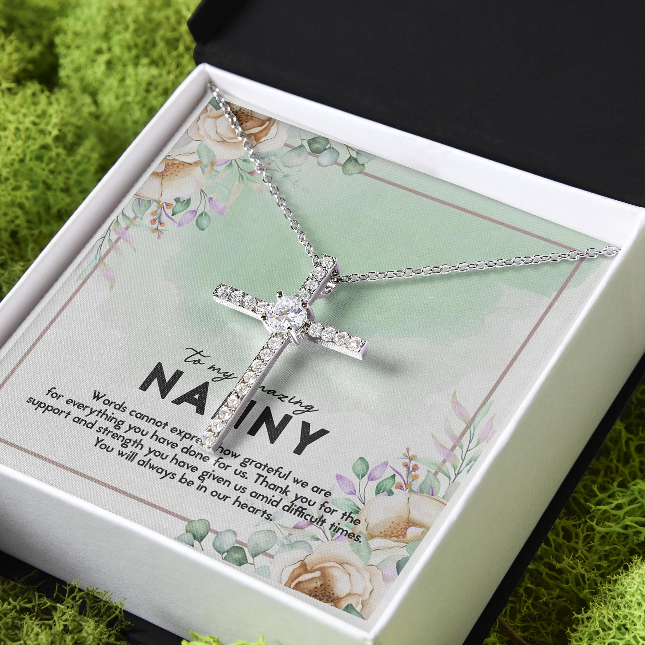 Amazing Gift For Nanny Wish You Happy CZ Cross Necklace