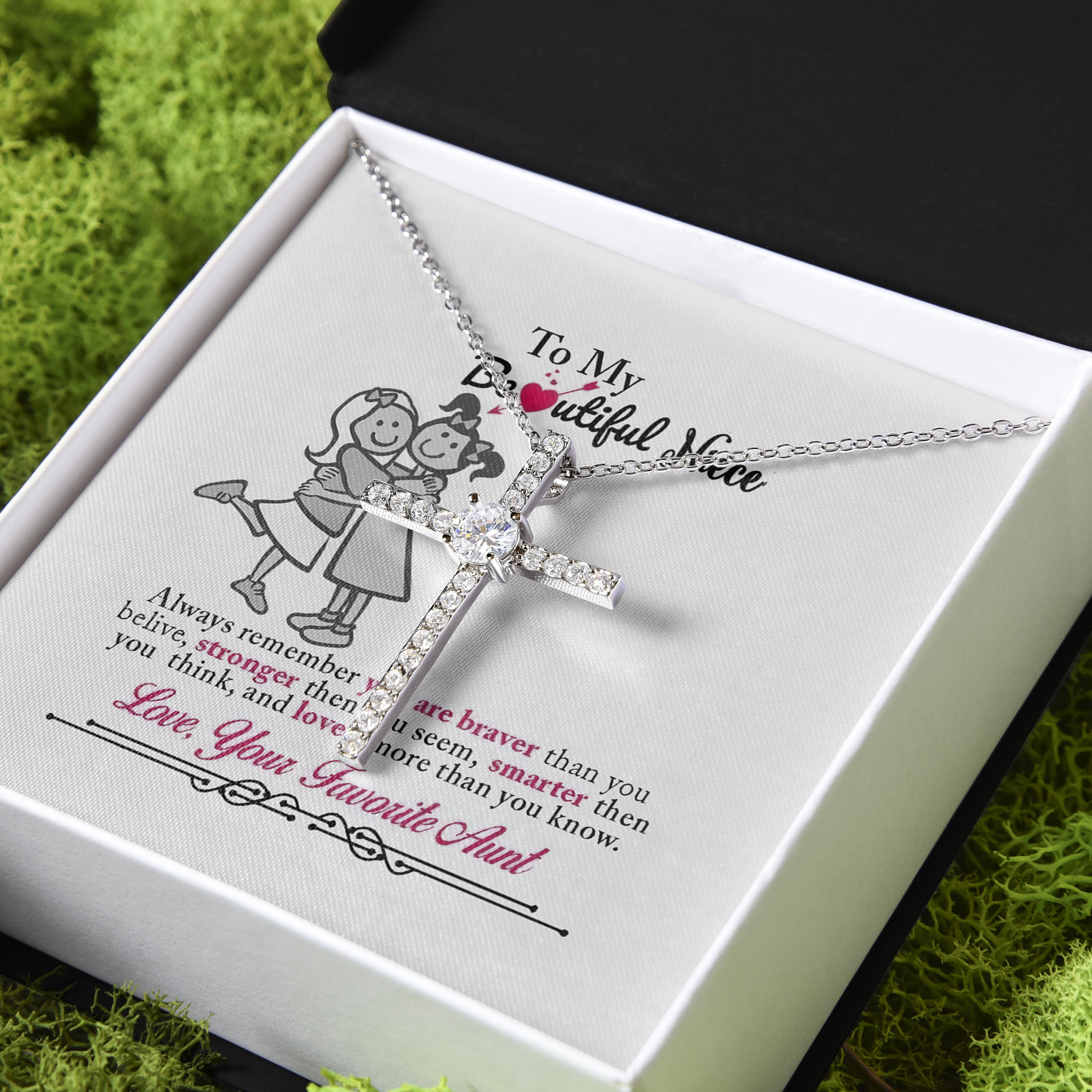 Aunt Gift For Niece Loved More Than You Know CZ Cross Necklace