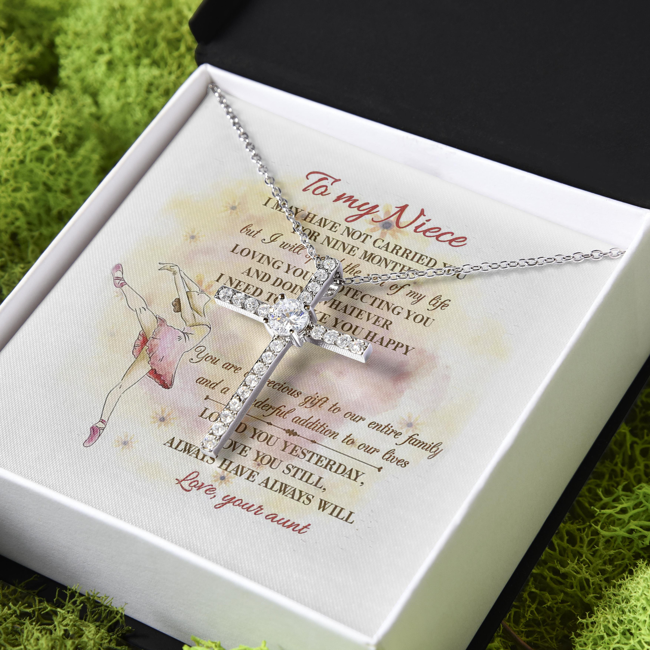 Aunt Gift For Niece You Are A Precious Gift To Our Entire Family CZ Cross Necklace