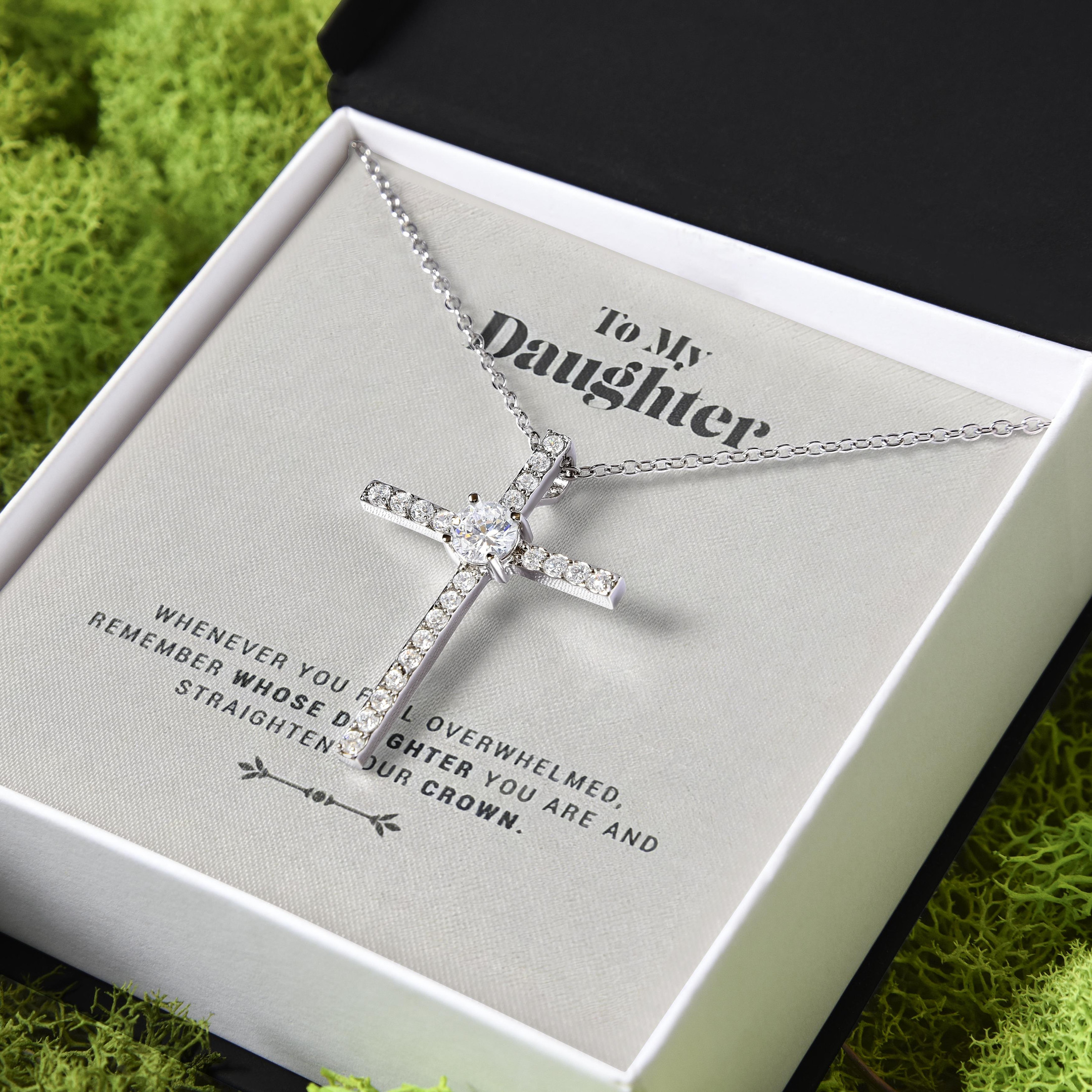 Awesome Gift For Daughter Straighten Your Crown CZ Cross Necklace
