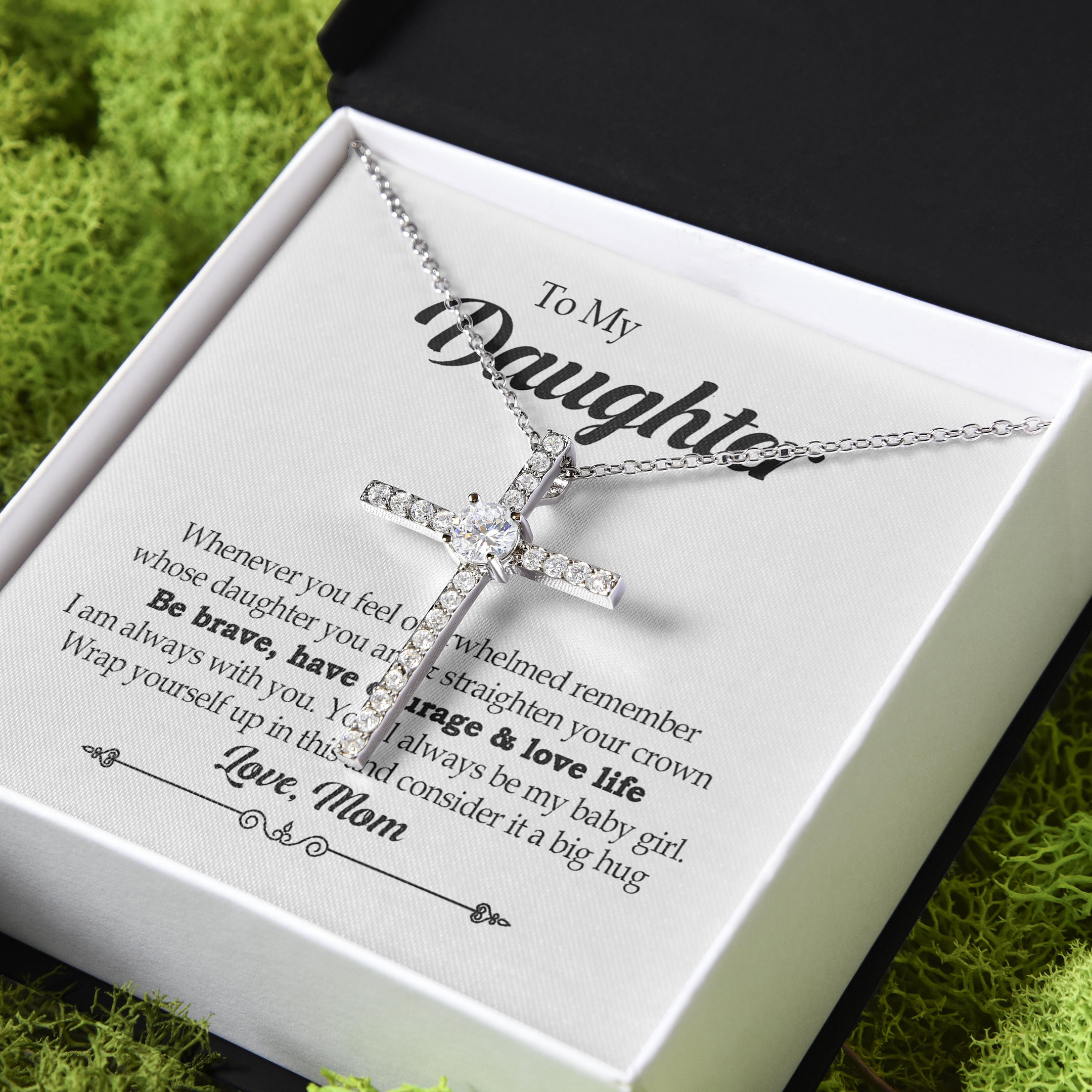 Be Brave Have Courage Gift For Daughter CZ Cross Necklace
