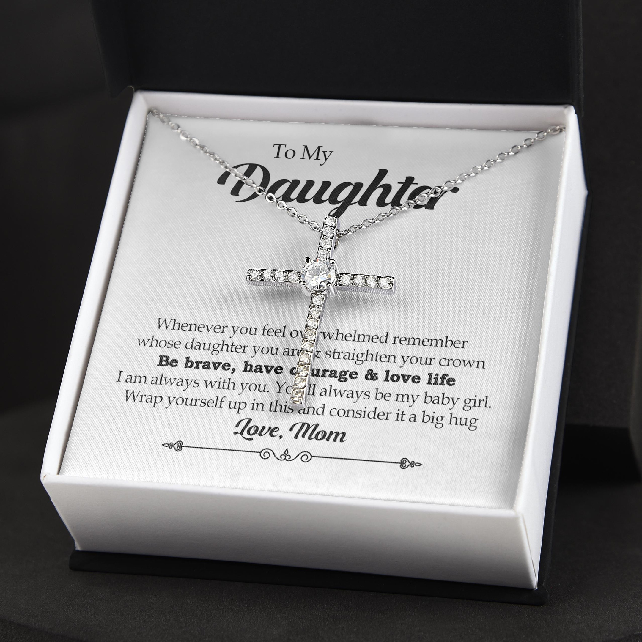 Be Brave Have Courage Gift For Daughter CZ Cross Necklace