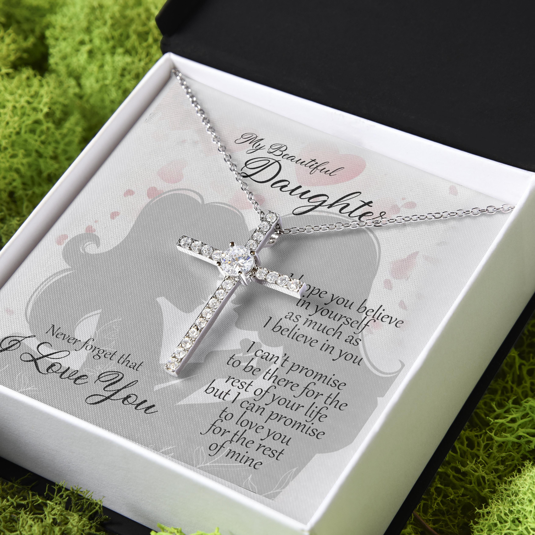 Believe In Yourself As Much As I Believe In You Gift For Daughter CZ Cross Necklace