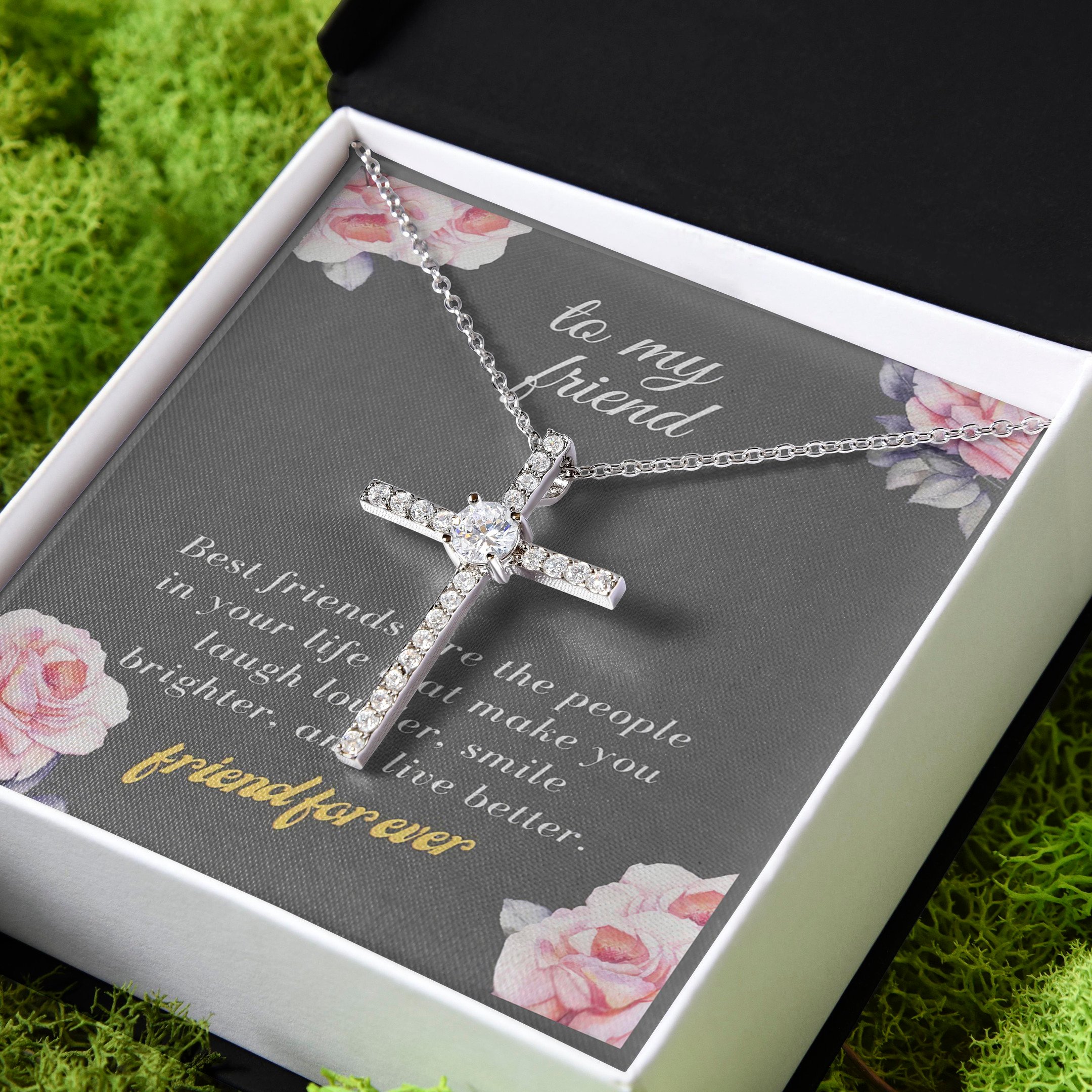 Best Friends Make You Laugh Louder Gift For Friend CZ Cross Necklace