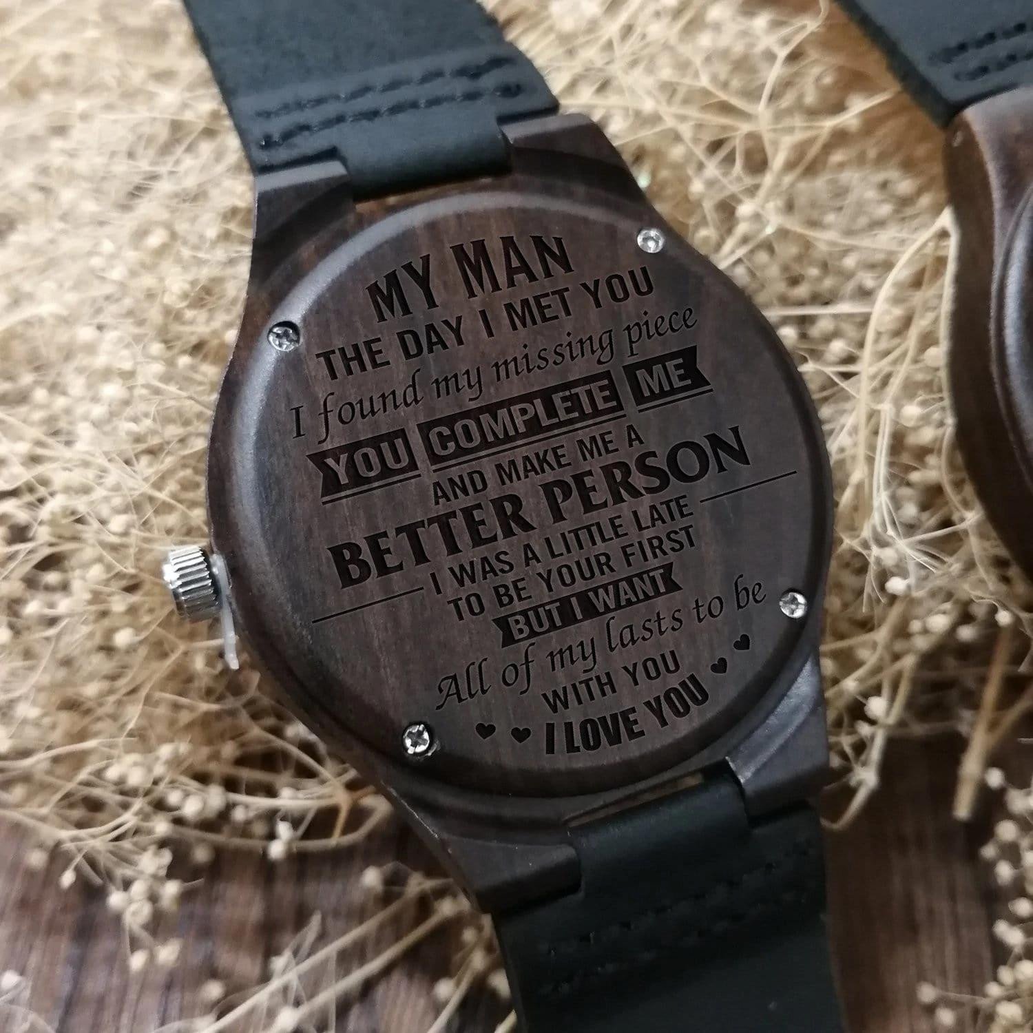 Birthday Gift For Him You Complete Me Engraved Wooden Watch