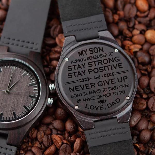 Birthday Gift For Son From Dad Never Give Up Cool Design Engraved Wooden Watch