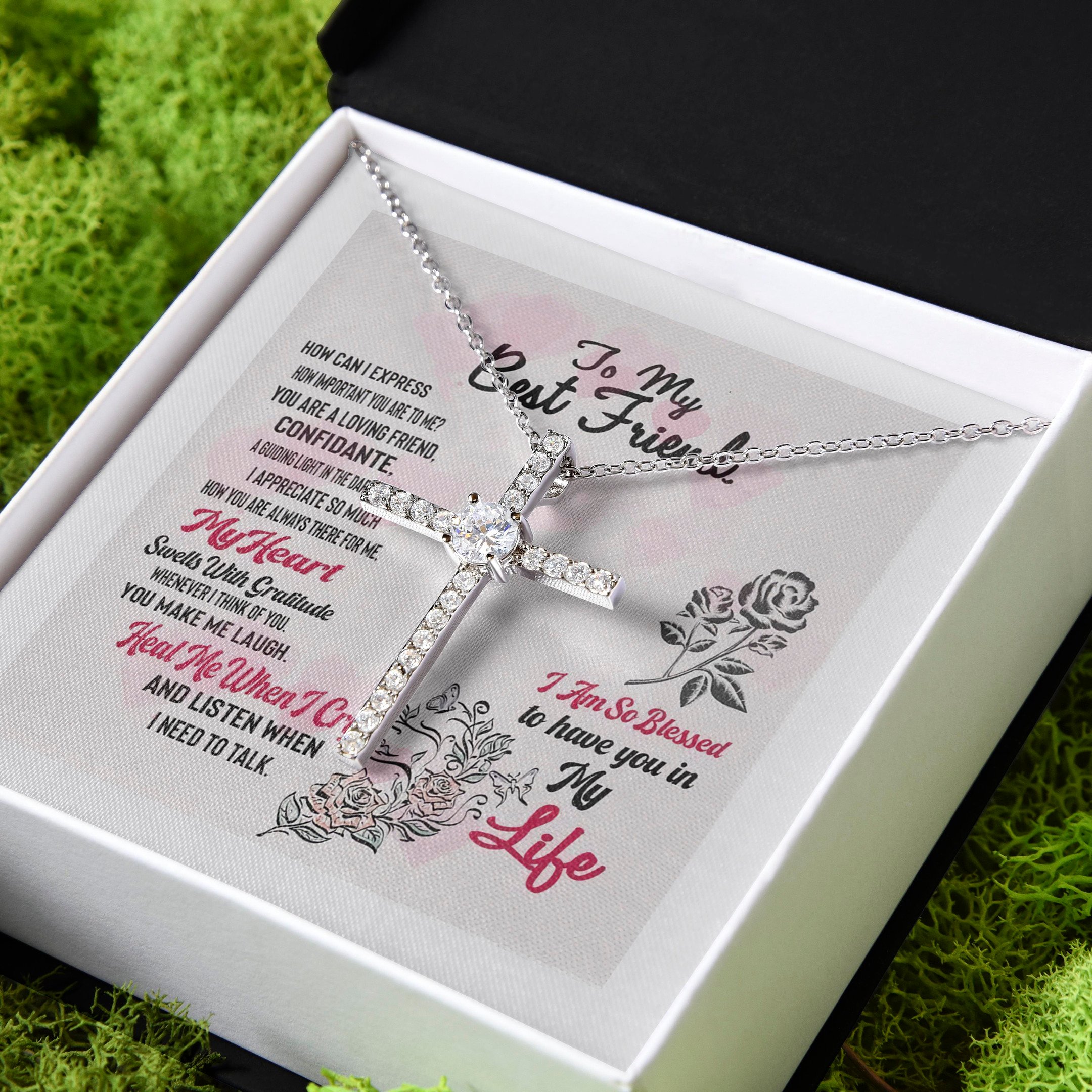 Blessed To Have You In My Life Gift For Friend CZ Cross Necklace