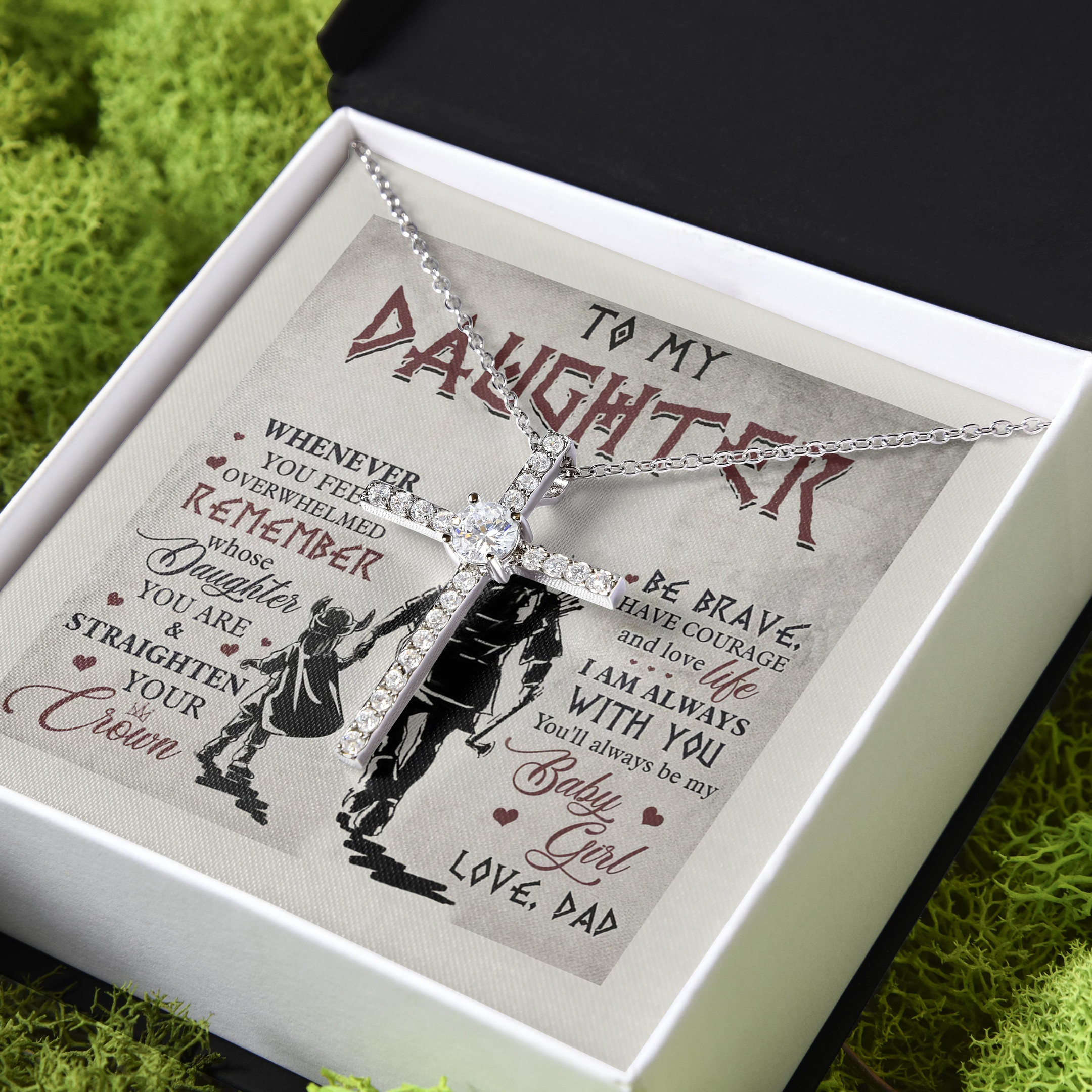 Dad Gift For Daughter Be Brave Have Courage And Love Life CZ Cross Necklace