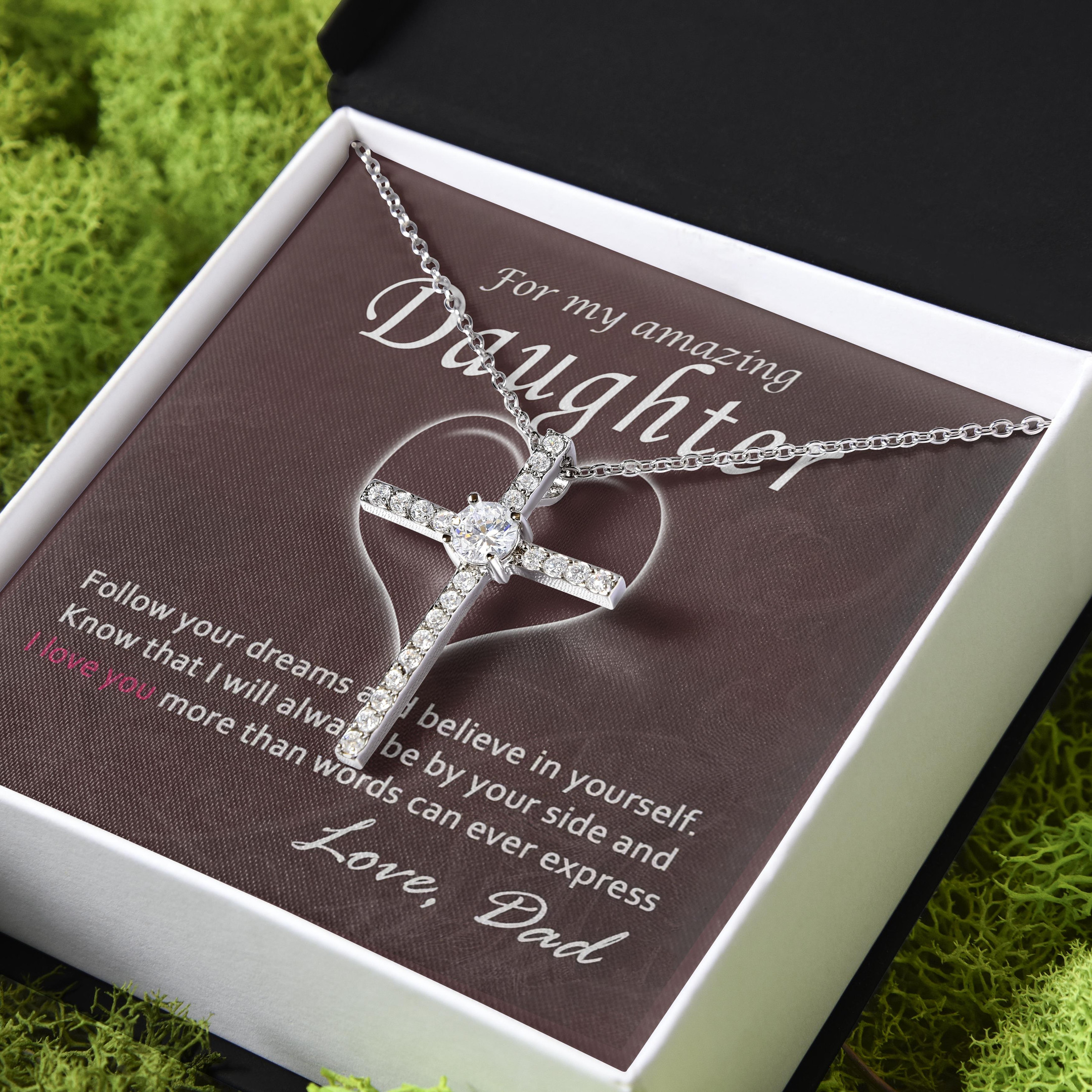 Dad Gift For Daughter Love You More Than Words CZ Cross Necklace