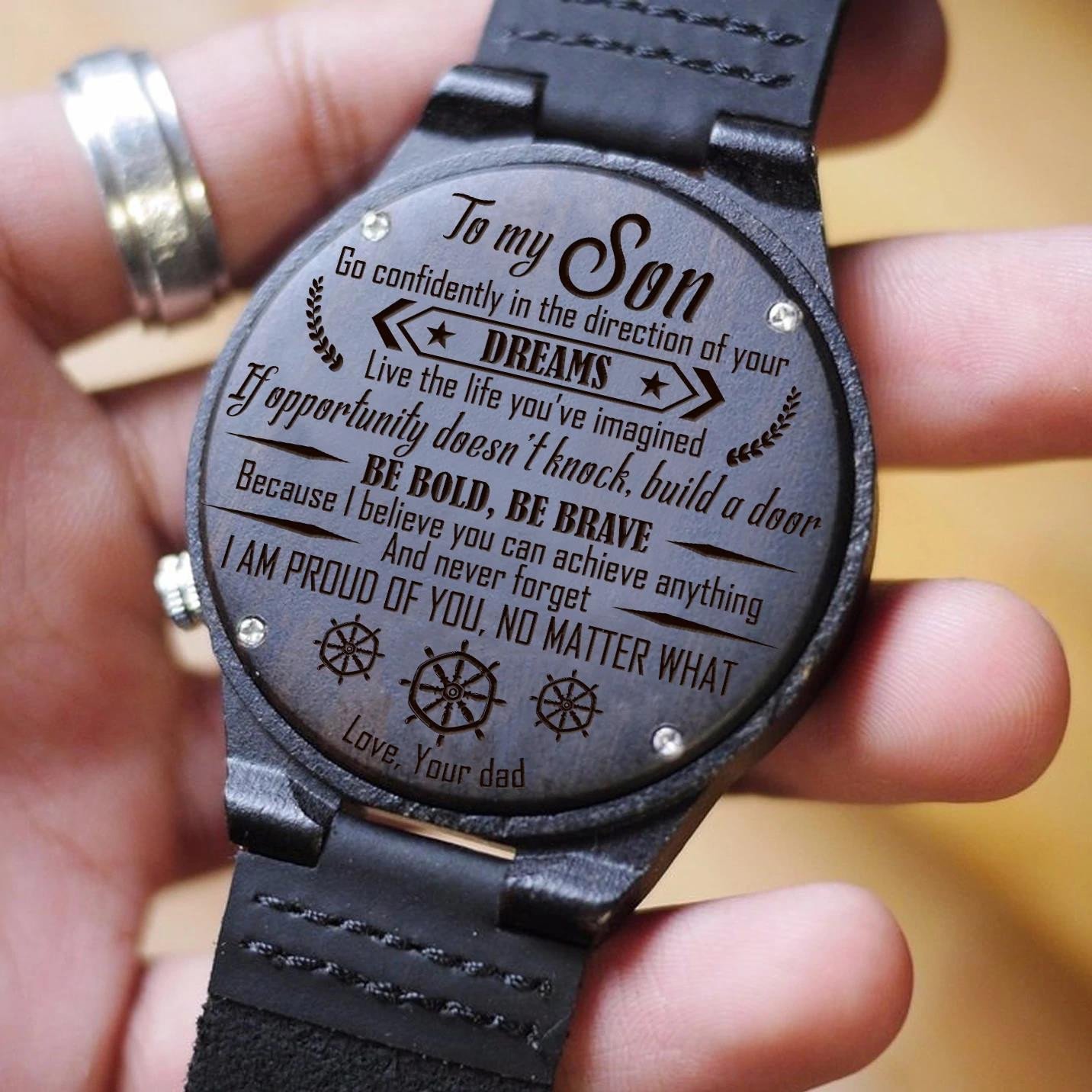 Dad Gift For Son Be Bold Be Brave Cool Design Engraved Wooden Watch