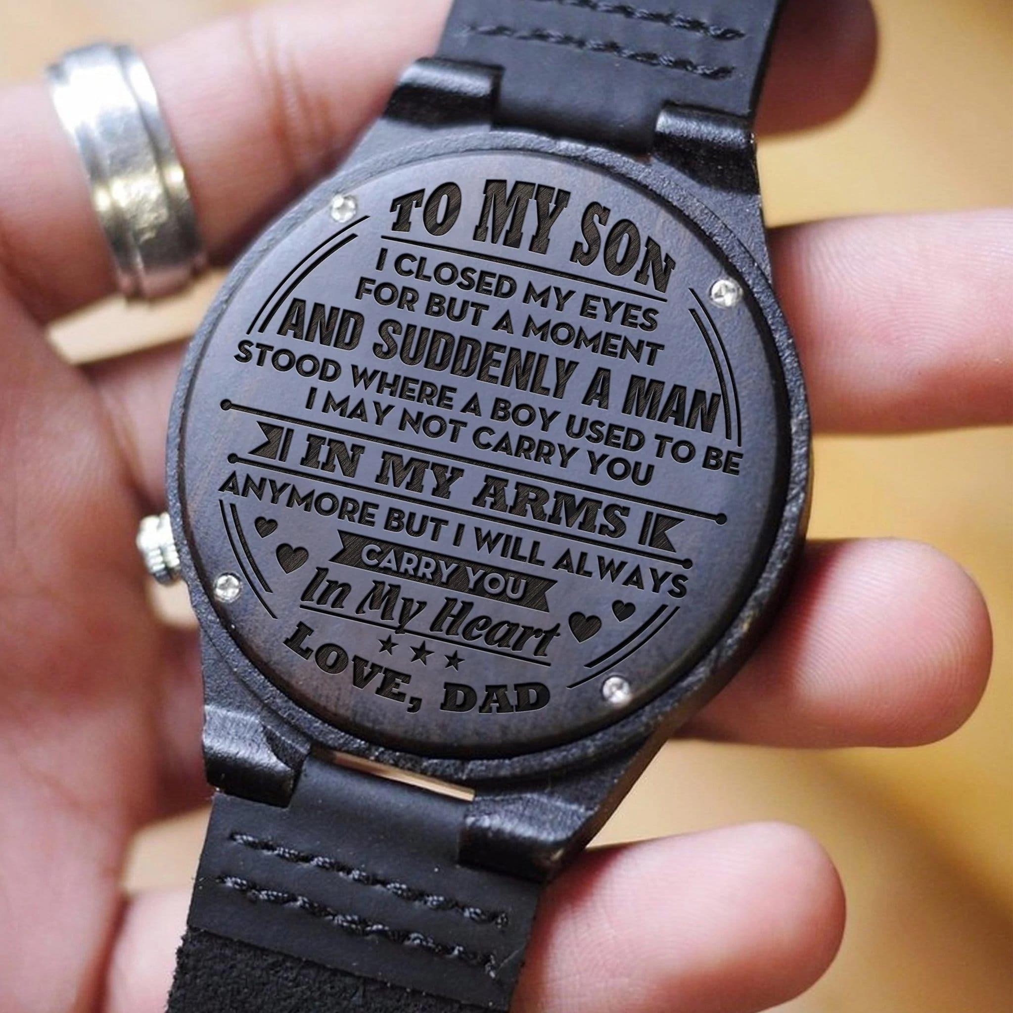 Dad Perfect Gift For Son I Carry You In My Heart Impressive Design Engraved Wooden Watch