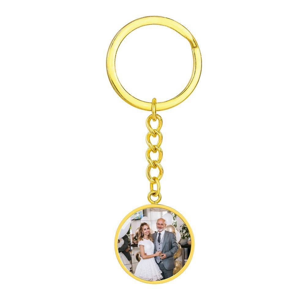 Father And Daughter Custom Photo Stainless Circle Pendant Keychain Gift For Dad