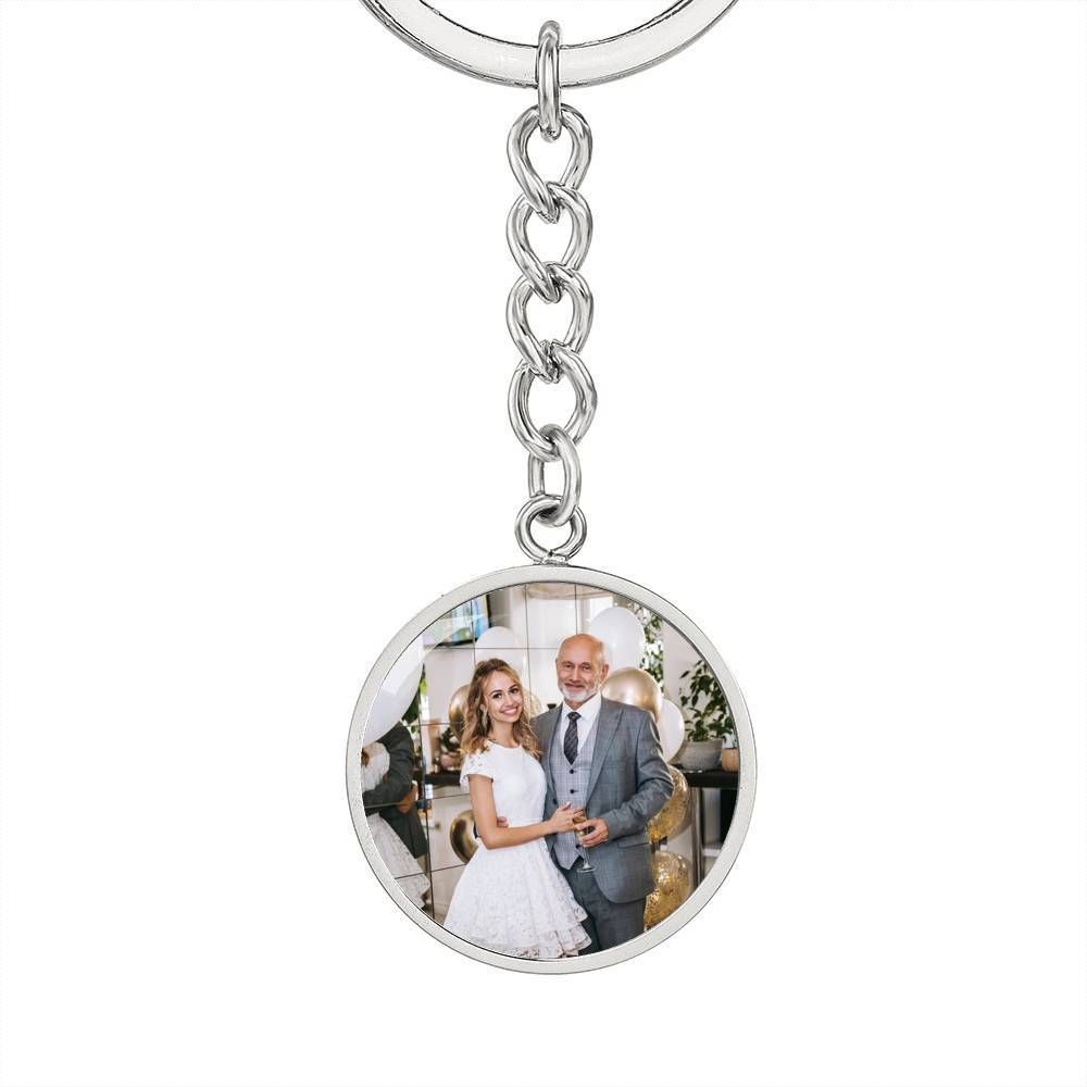 Father And Daughter Custom Photo Stainless Circle Pendant Keychain Gift For Dad