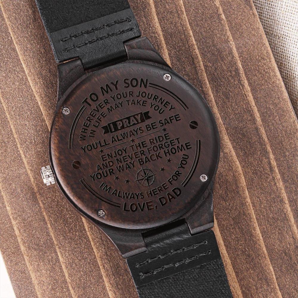 Father Gift For Son Way Back Home Cool Design Engraved Wooden Watch