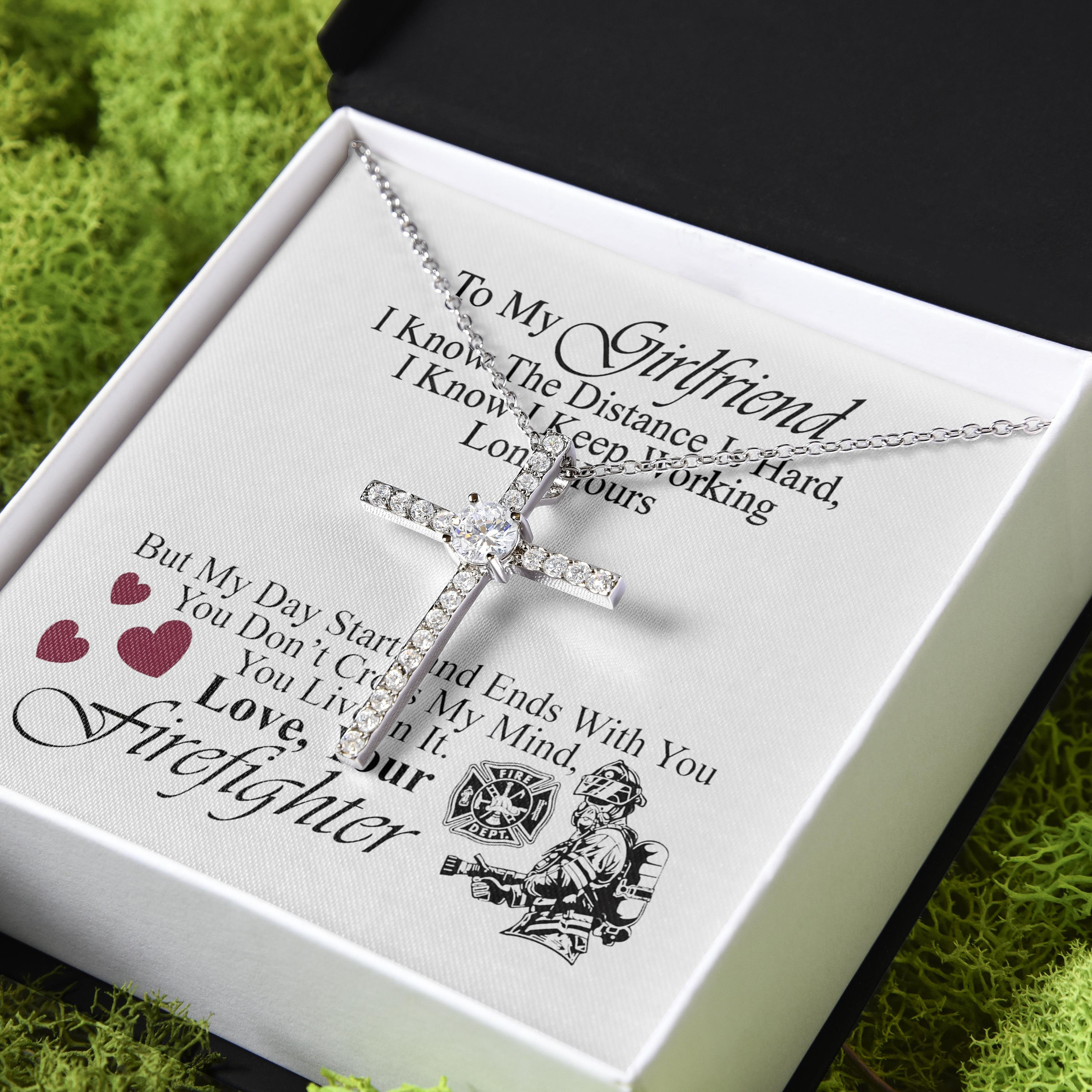 Firefighter Gift For Girlfriend You Live In It CZ Cross Necklace