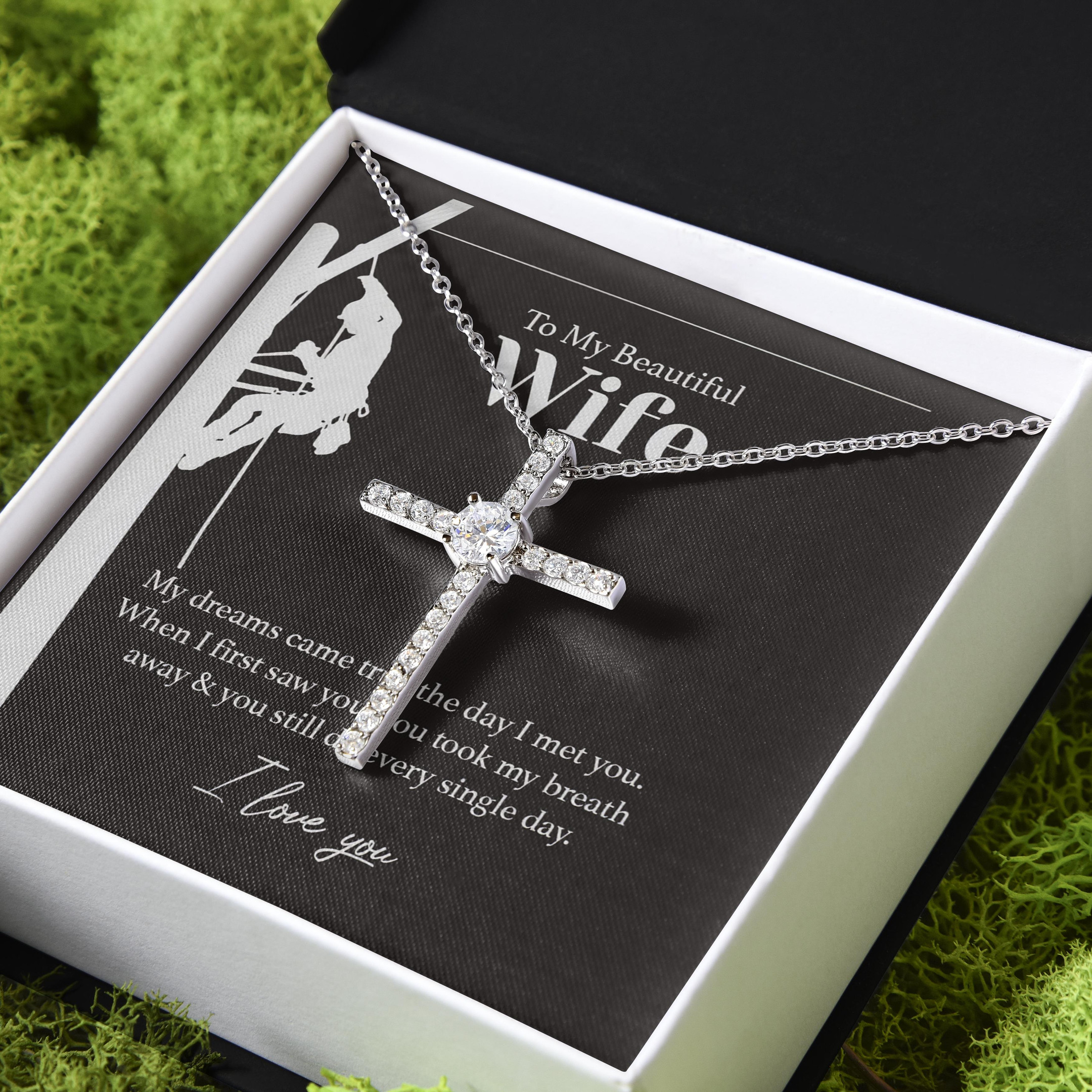 From Lineman Husband I Love You Gift For Wife CZ Cross Necklace