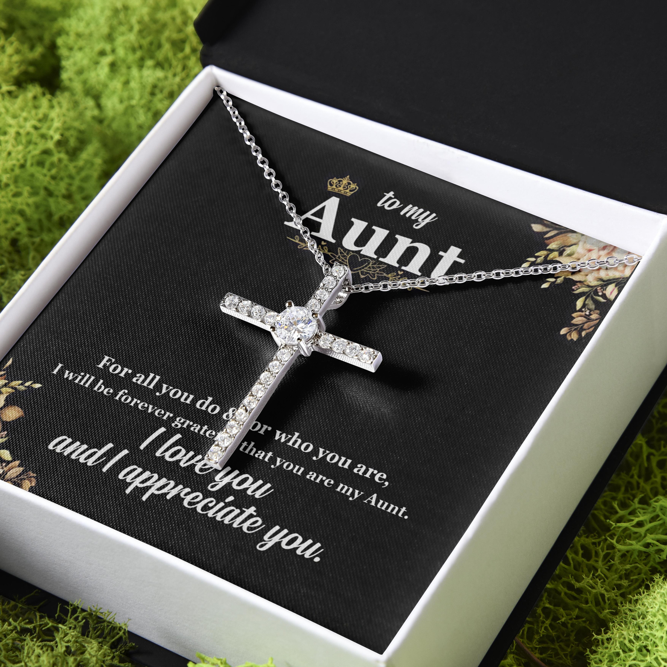 Gift For Aunt Love You And Appreciate You CZ Cross Necklace