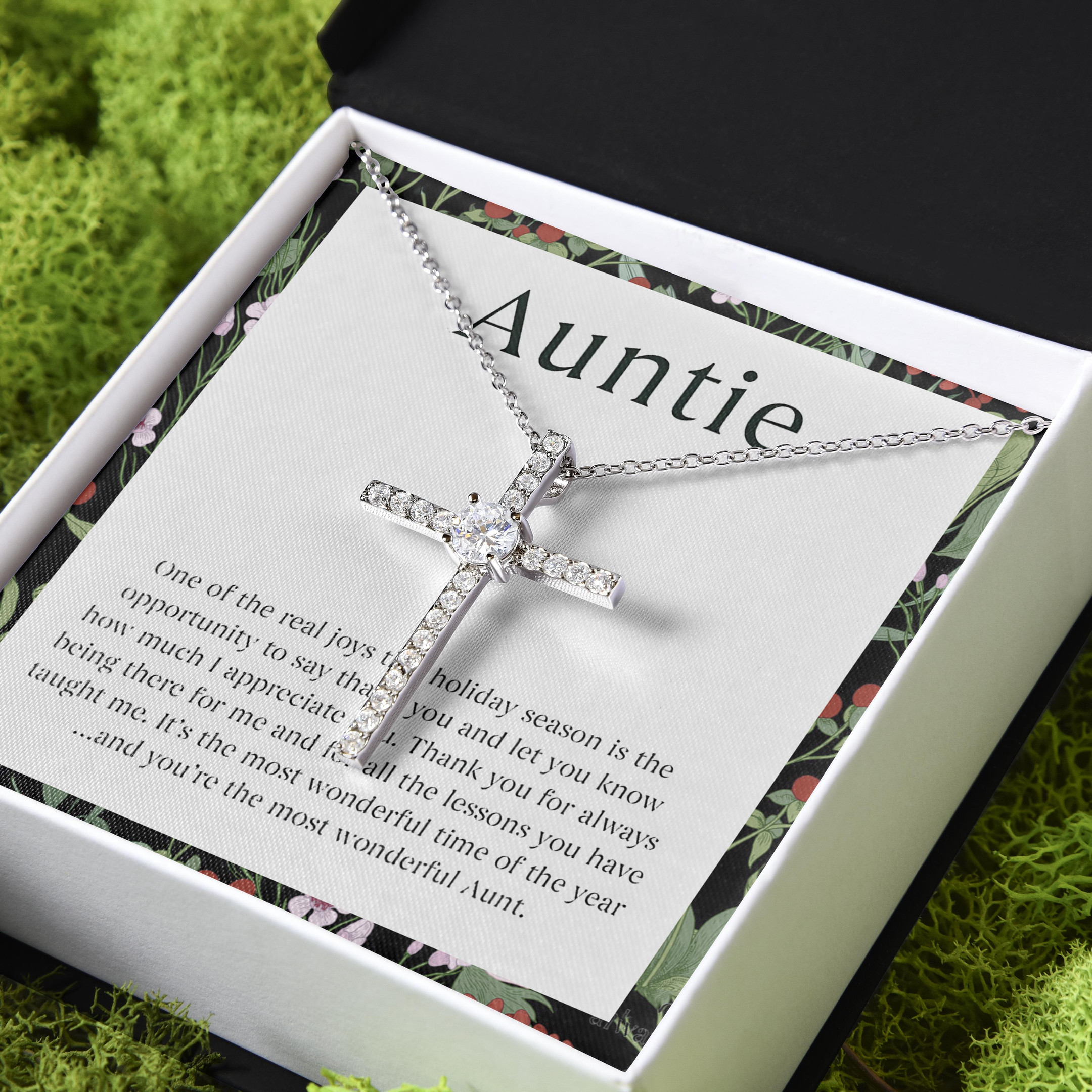 Gift For Auntie You Are The Most Wonderful Aunt CZ Cross Necklace