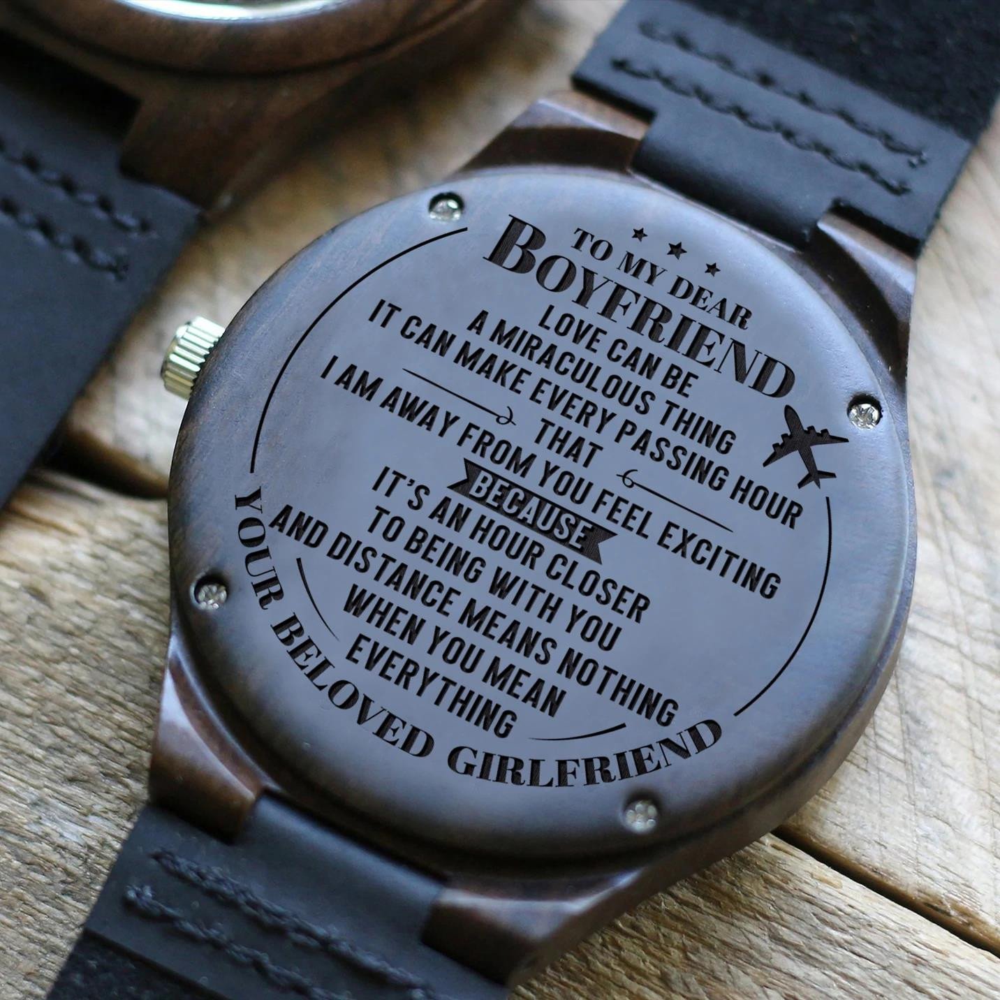 Gift For Boyfriend It Is An Hour Closer To Being With You Engraved Wooden Watch