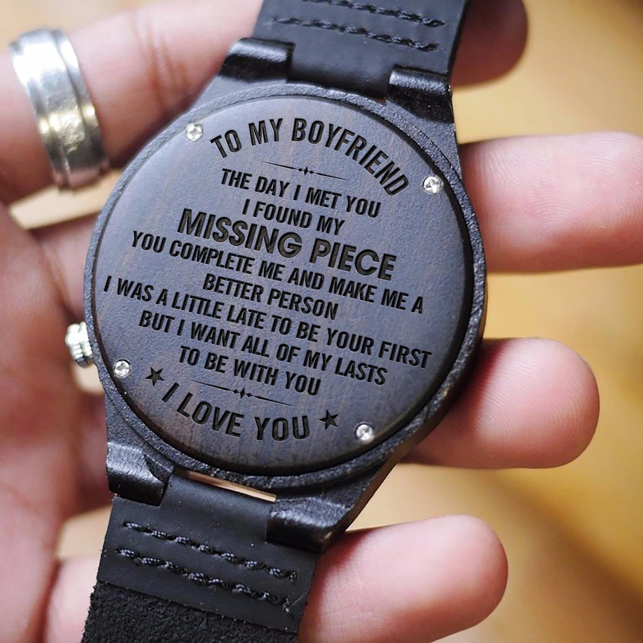 Gift For Boyfriend My Missing Piece Unique Design Engraved Wooden Watch