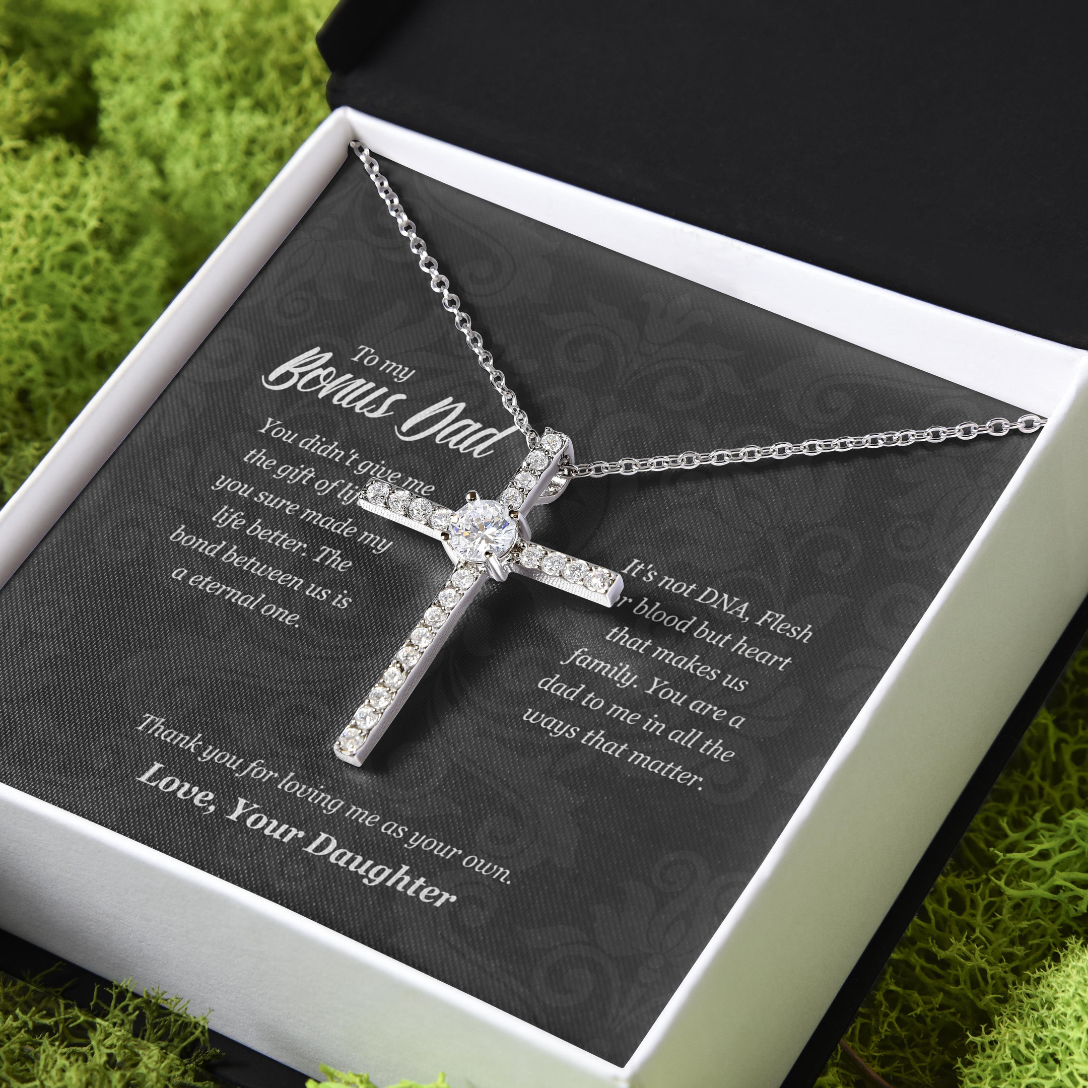 Gift For Dad Bonus Dad I Love You Forever CZ Cross Necklace