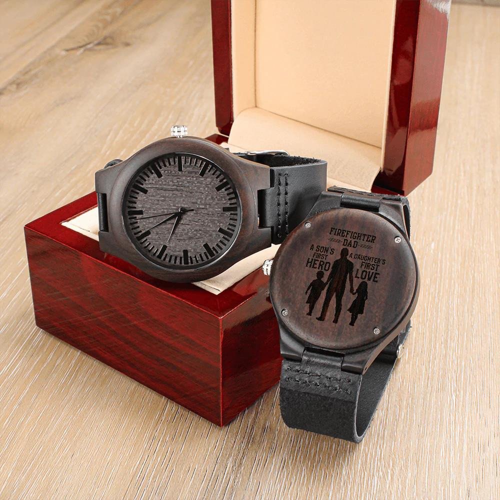 Gift For Dad Firefighter Dad From Daughter First Love First Hero Engraved Wooden Watch