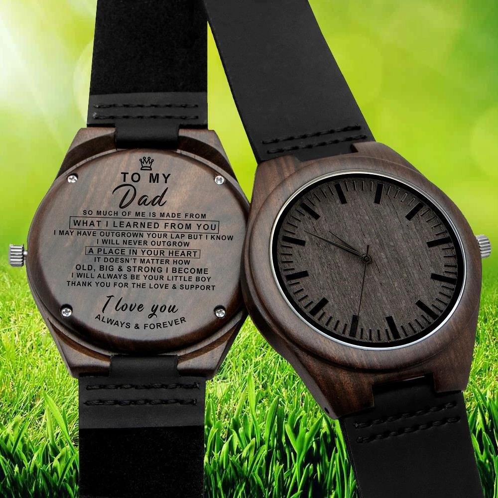Gift For Dad From Son And Daughter A Place In Your Heart Engraved Wooden Watch