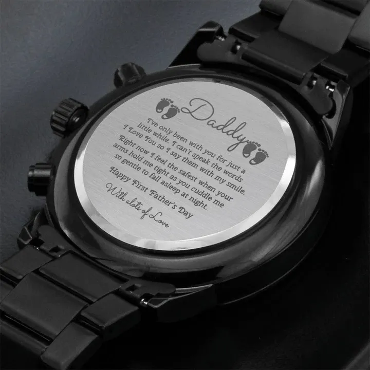 Gift For Dad I Feel Safest When Your Arms Are Hold Me Tight Engraved Customized Black Chronograph Watch