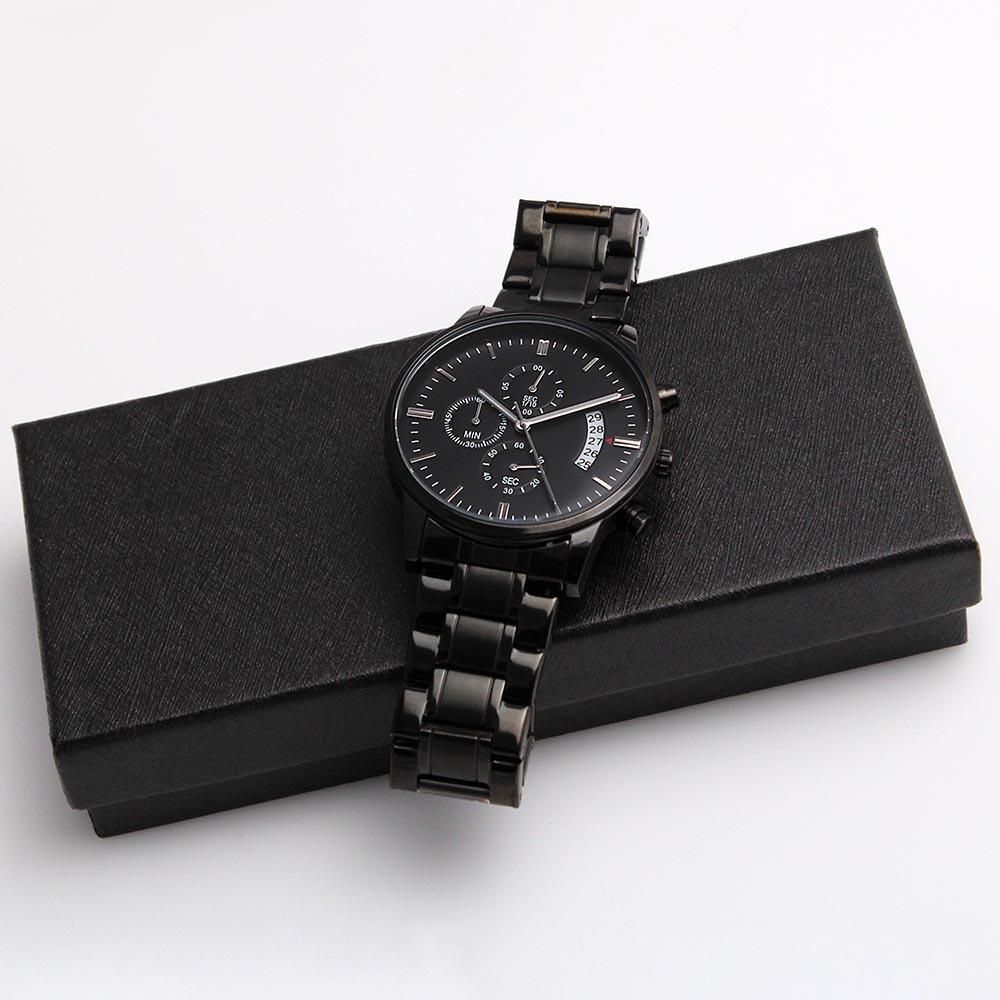 Gift For Dad On Father's Day I Love You Always & Forever Engraved Customized Black Chronograph Watch