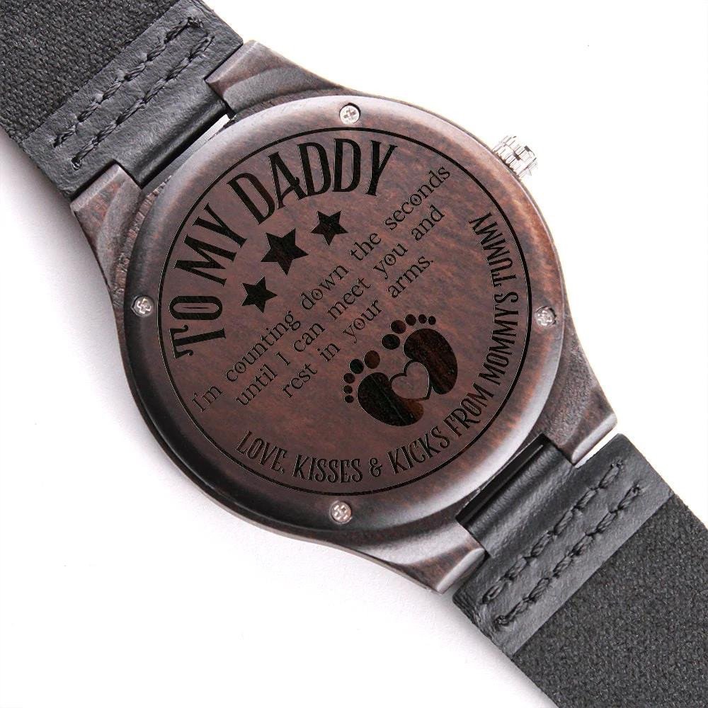 Gift For Dad On Father's Day I'm Counting Down The Seconds Engraved Wooden Watch