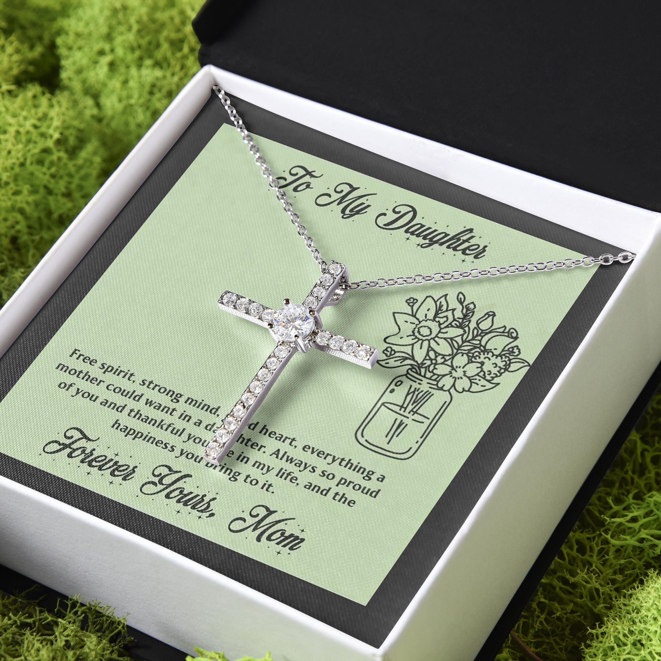 Gift For Daughter Good With Green CZ Cross Necklace