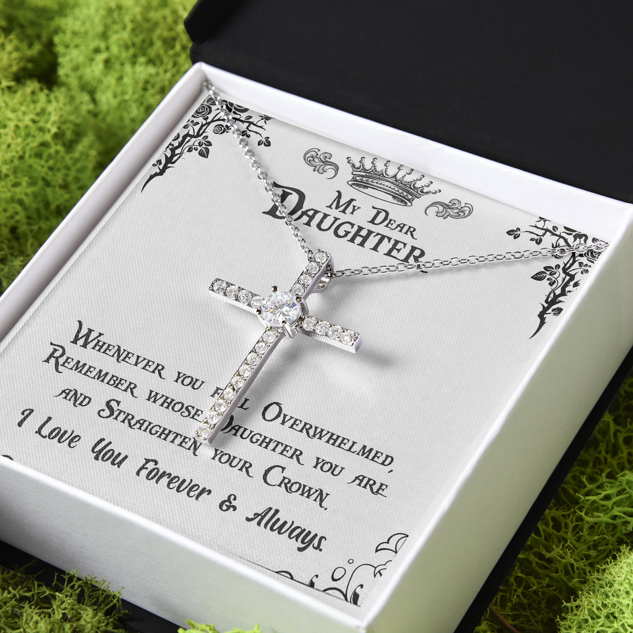 Gift For Daughter I Love You Forever And Always CZ Cross Necklace
