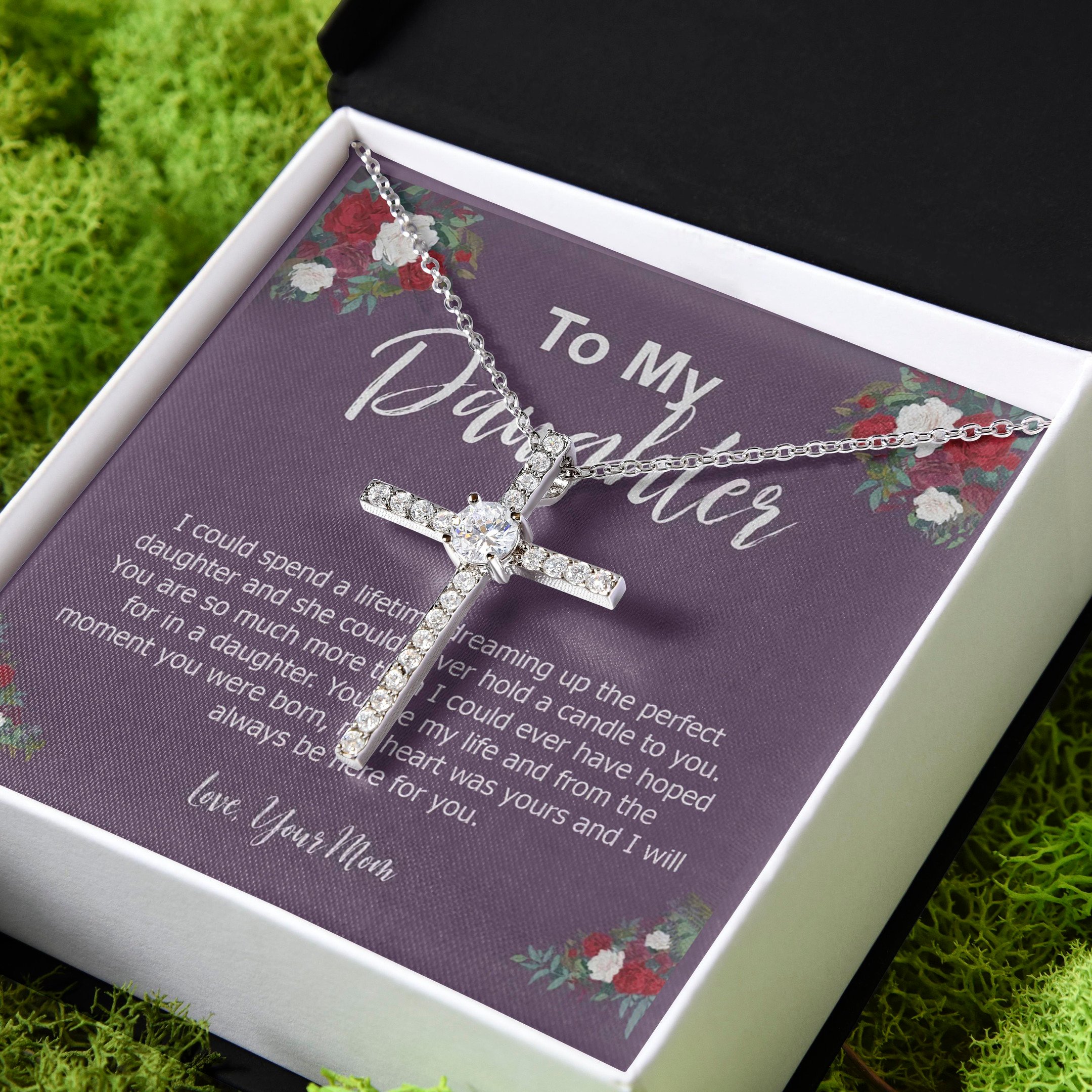 Gift For Daughter I Will Always Be Here For You CZ Cross Necklace