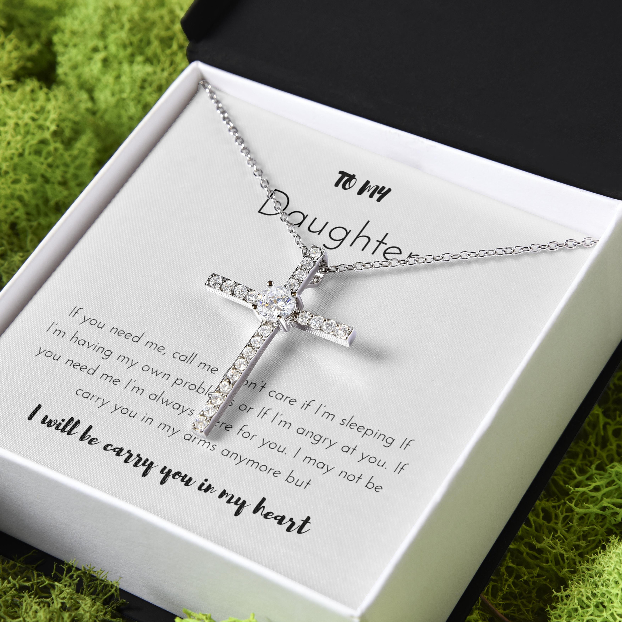 Gift For Daughter I Will Be Carry You In My CZ Cross Necklace