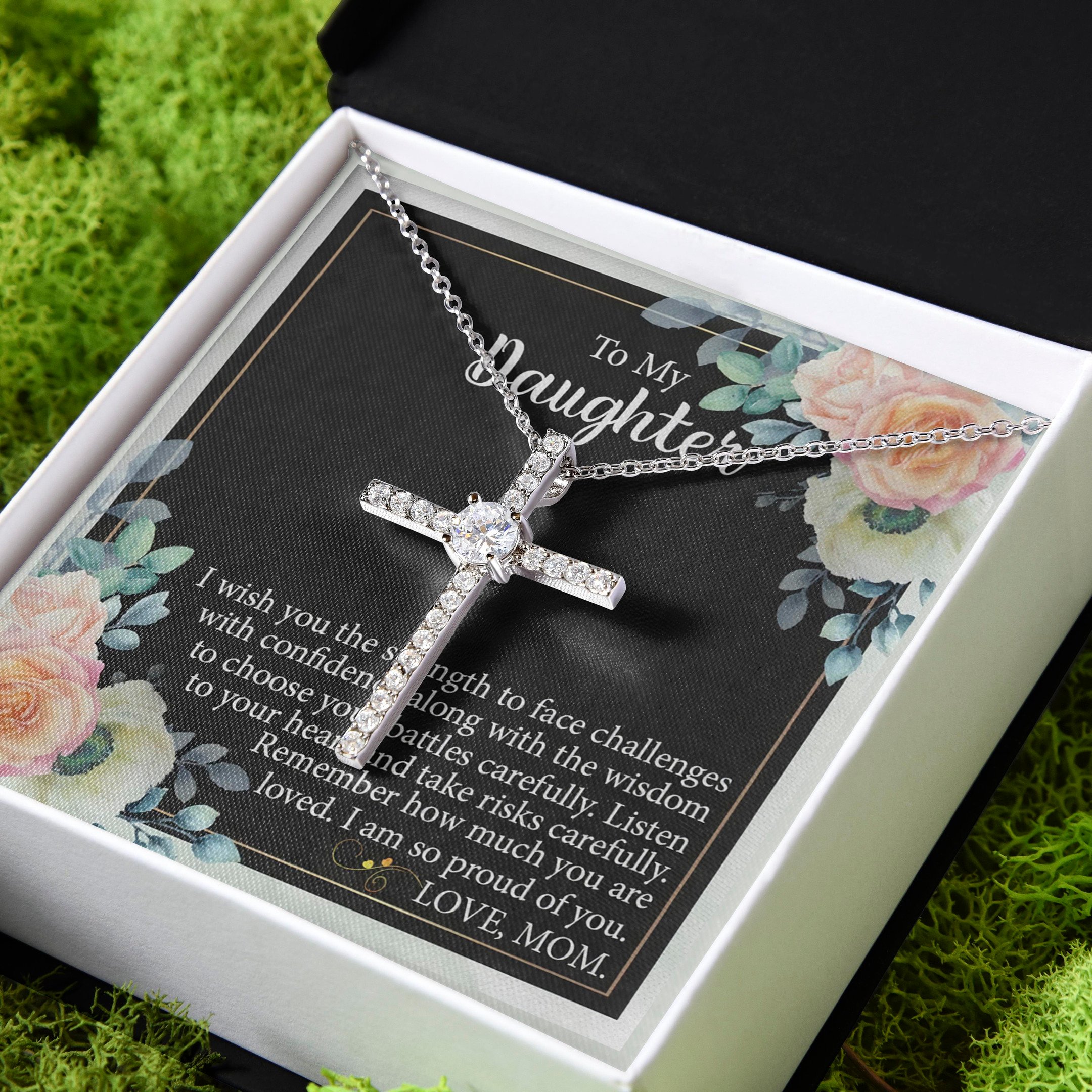 Gift For Daughter I Wish You The Strength To Face Challenges CZ Cross Necklace