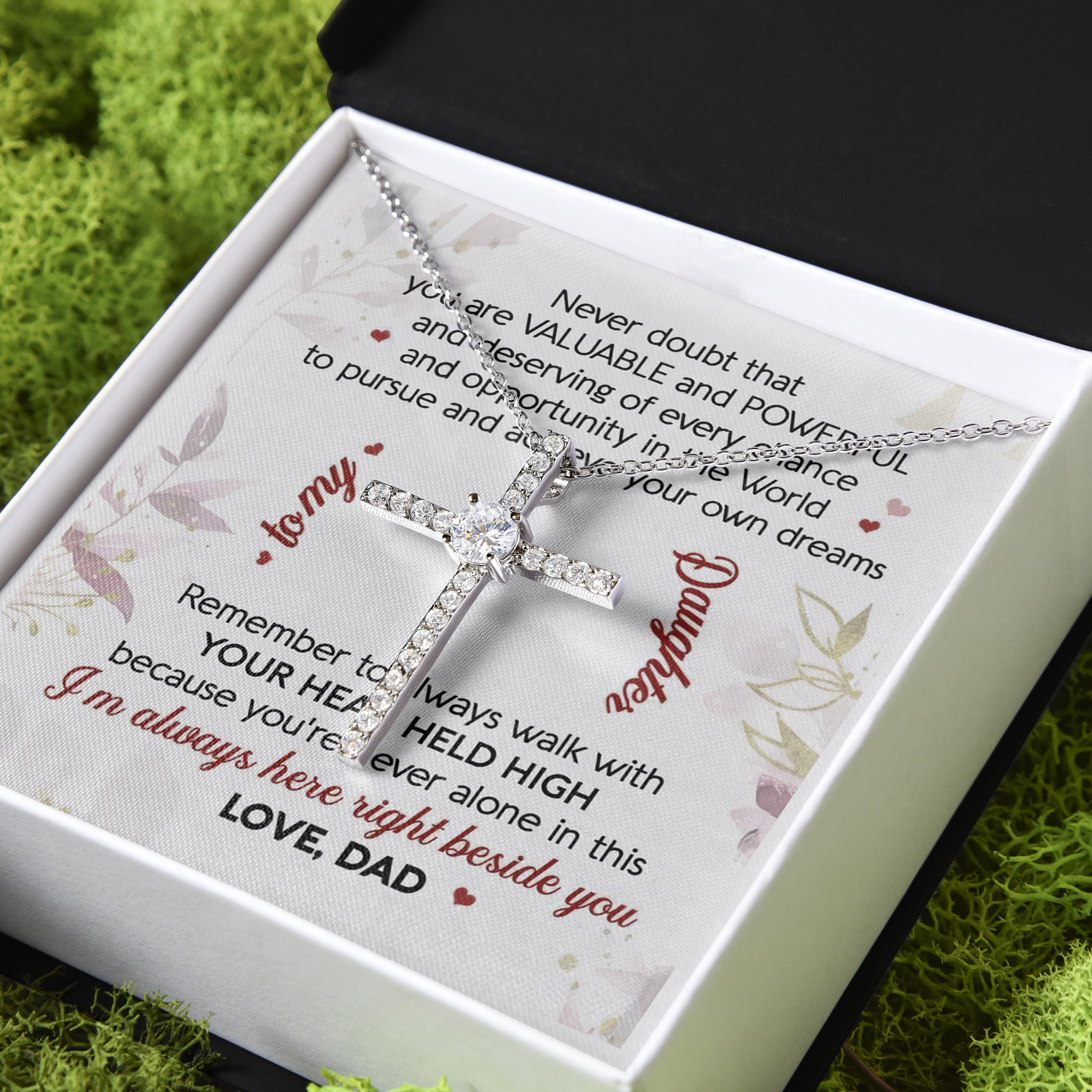 Gift For Daughter I'm Always Here Right Beside You CZ Cross Necklace
